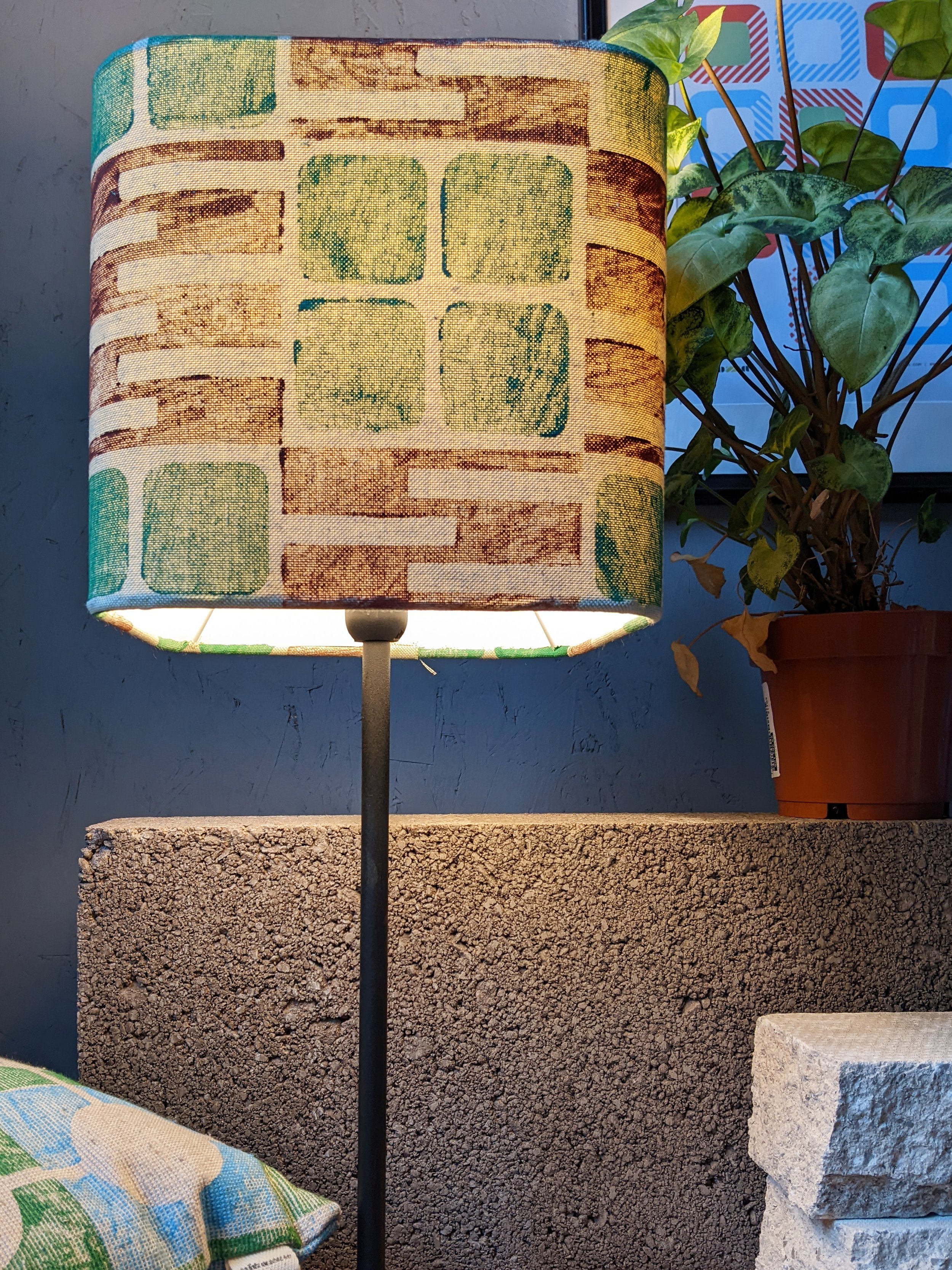 interior scene with small rounded square lampshade