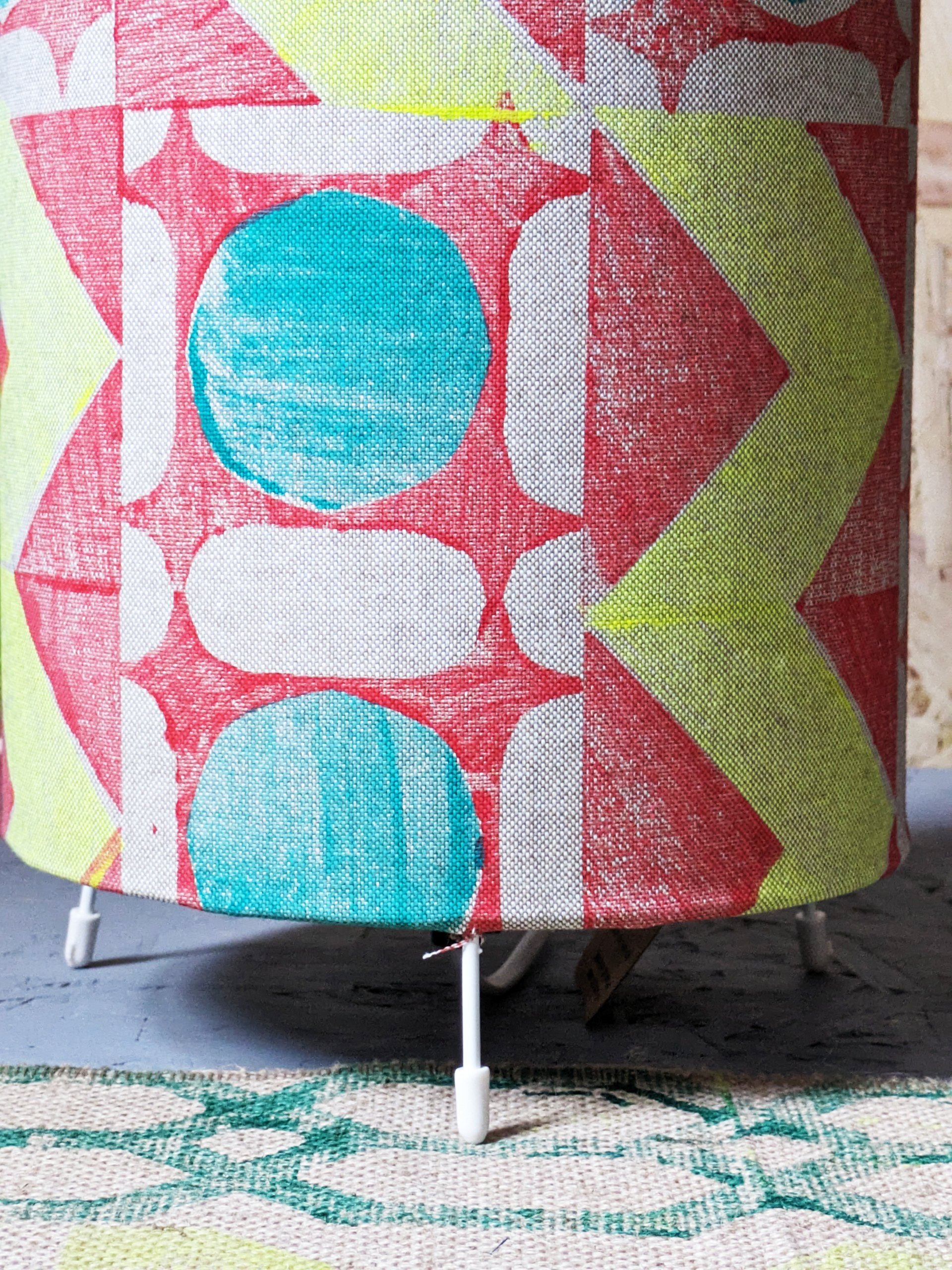 close-up detail of floor block printed pattern on floor lamp