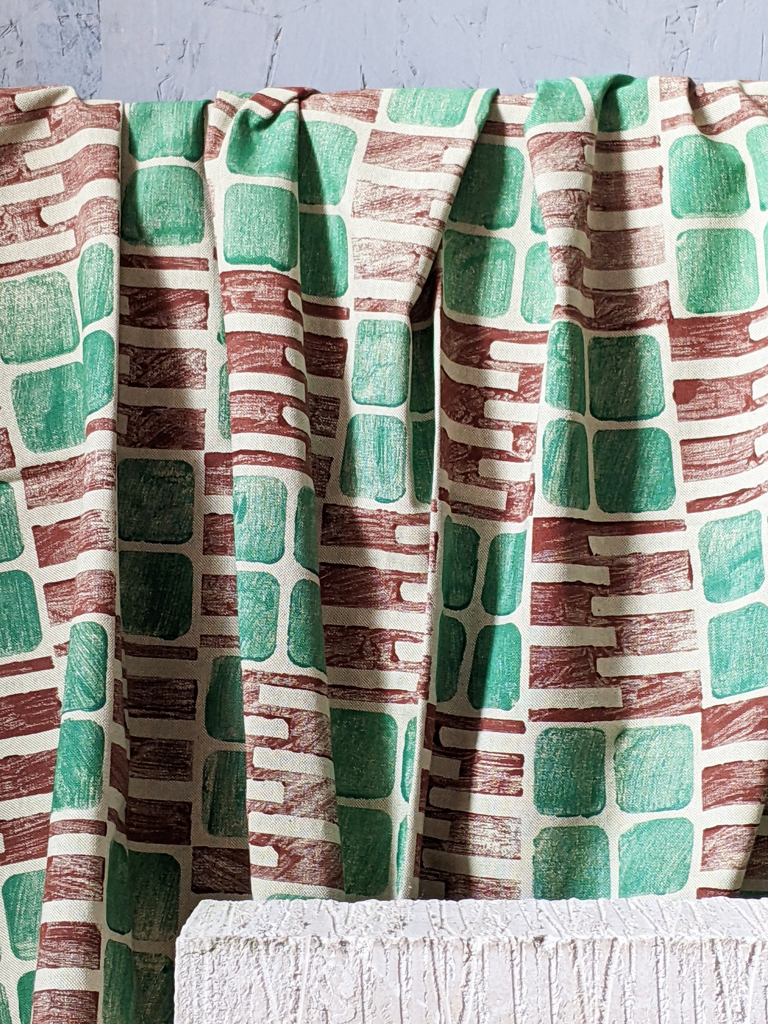 green and terracotta fabric print