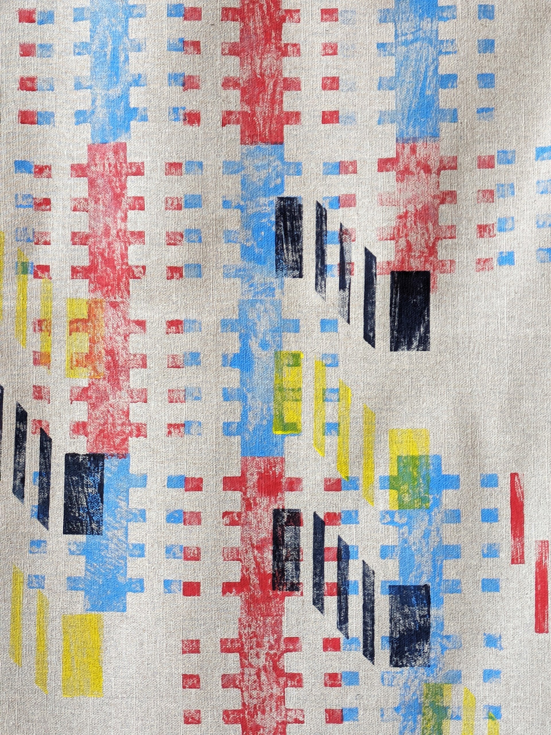 cheerful wall hanging in primary colours