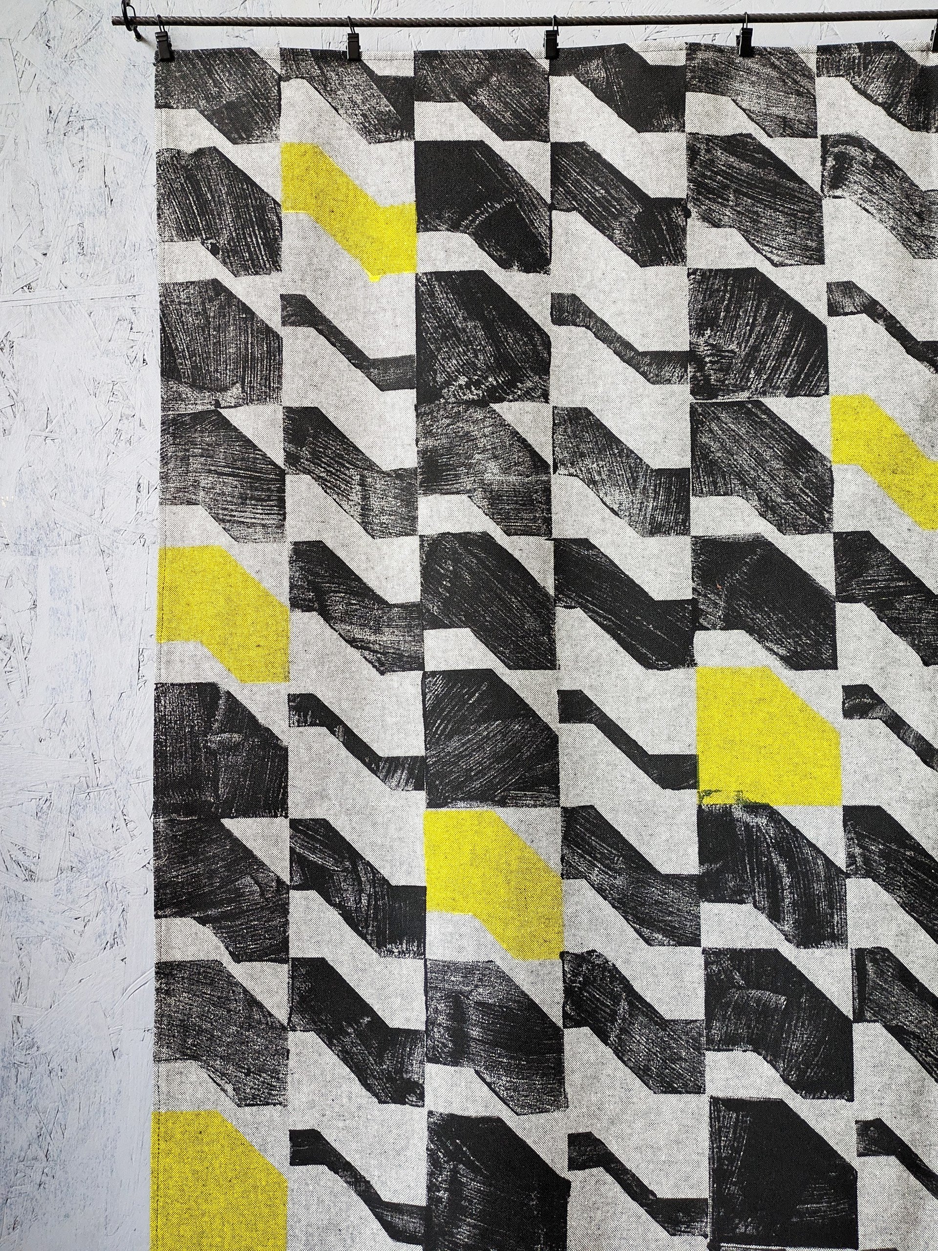 wall hanging with black abstract brutalist print