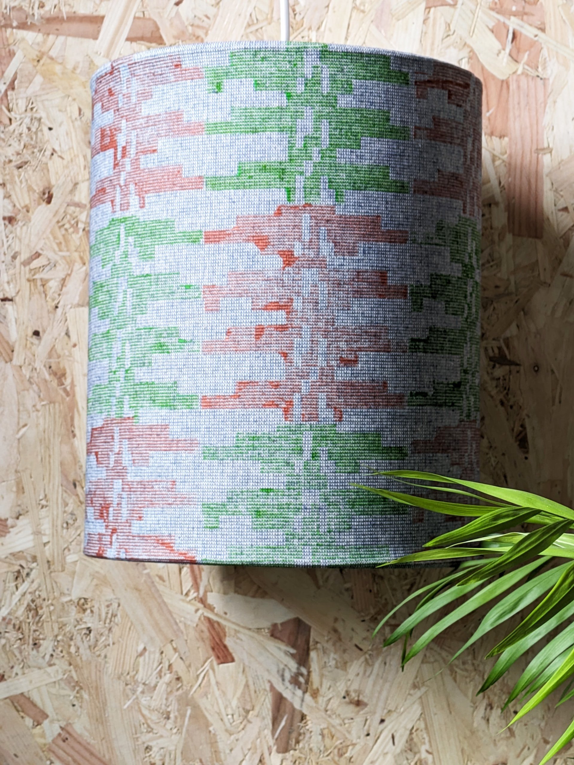boho print on denim-like recycled fabric lampshade