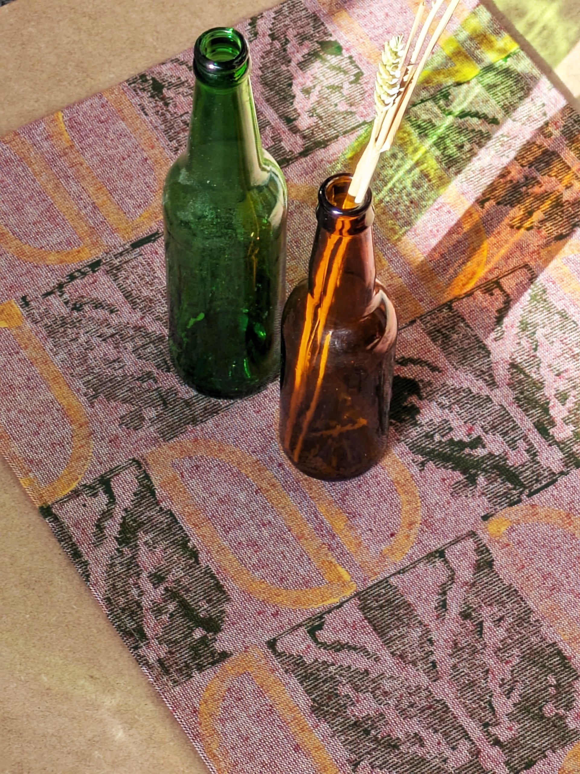 handmade rustic tea towel with botanical folk-inspired motifs
