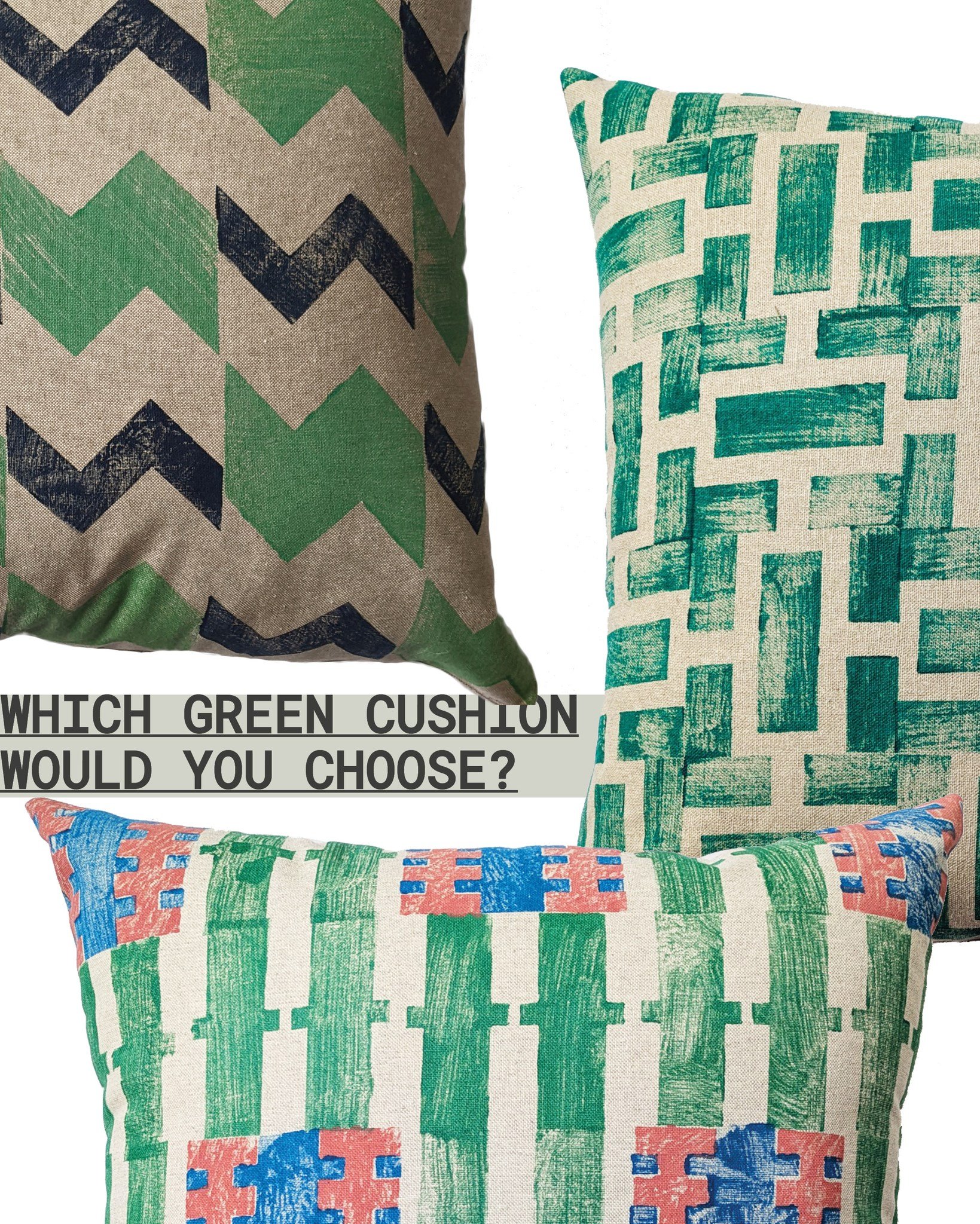 moodboard monday 💚 every time in a new collection somehow my big cushions end up being green! so whic of them would you choose for your next interior scheme? 

a bold zigzag, a quiet monochrome geometry, or a playful modular stripe? these hand block