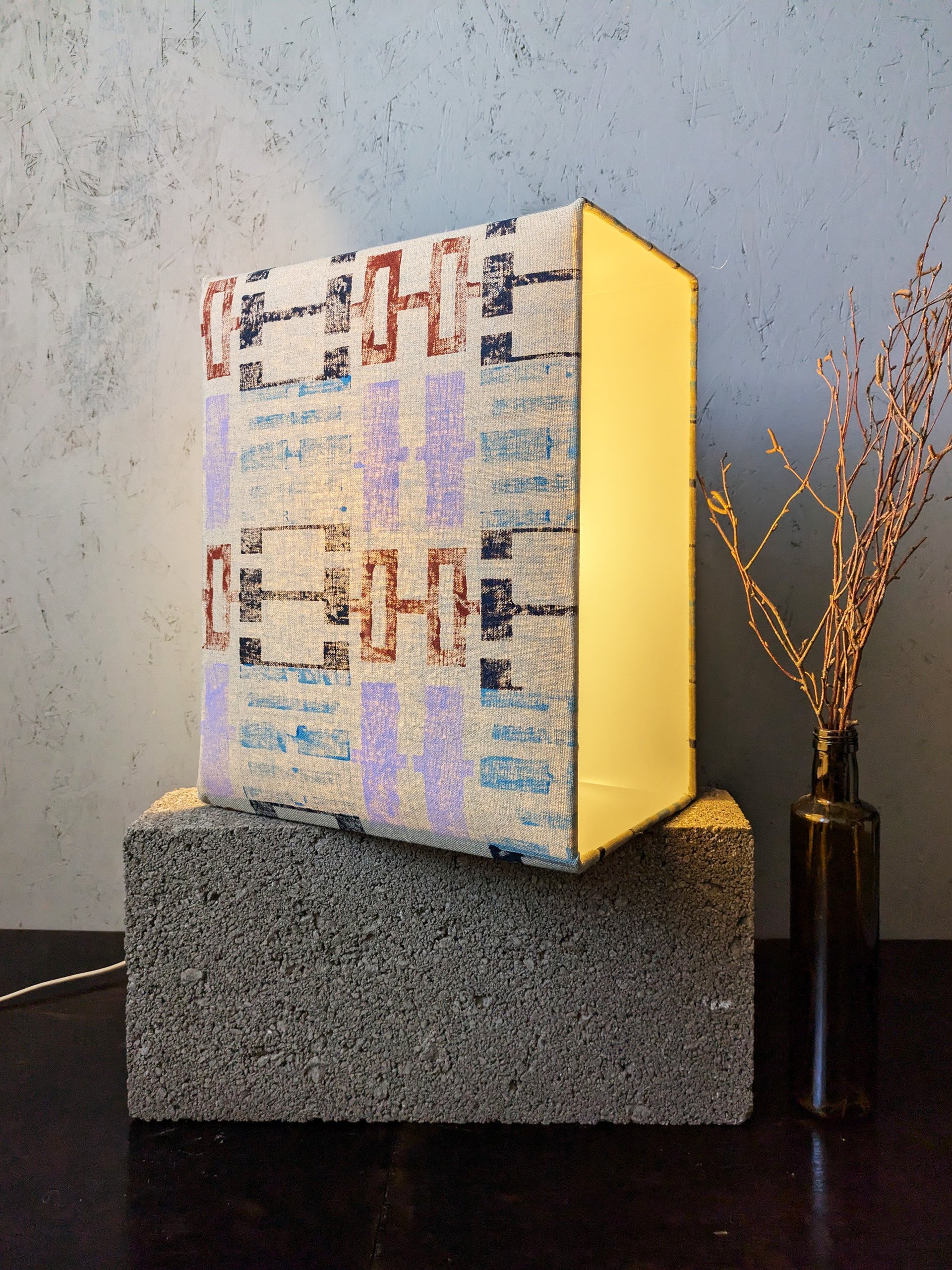 brick shaped architectural inspired pattern design on linen lampshade