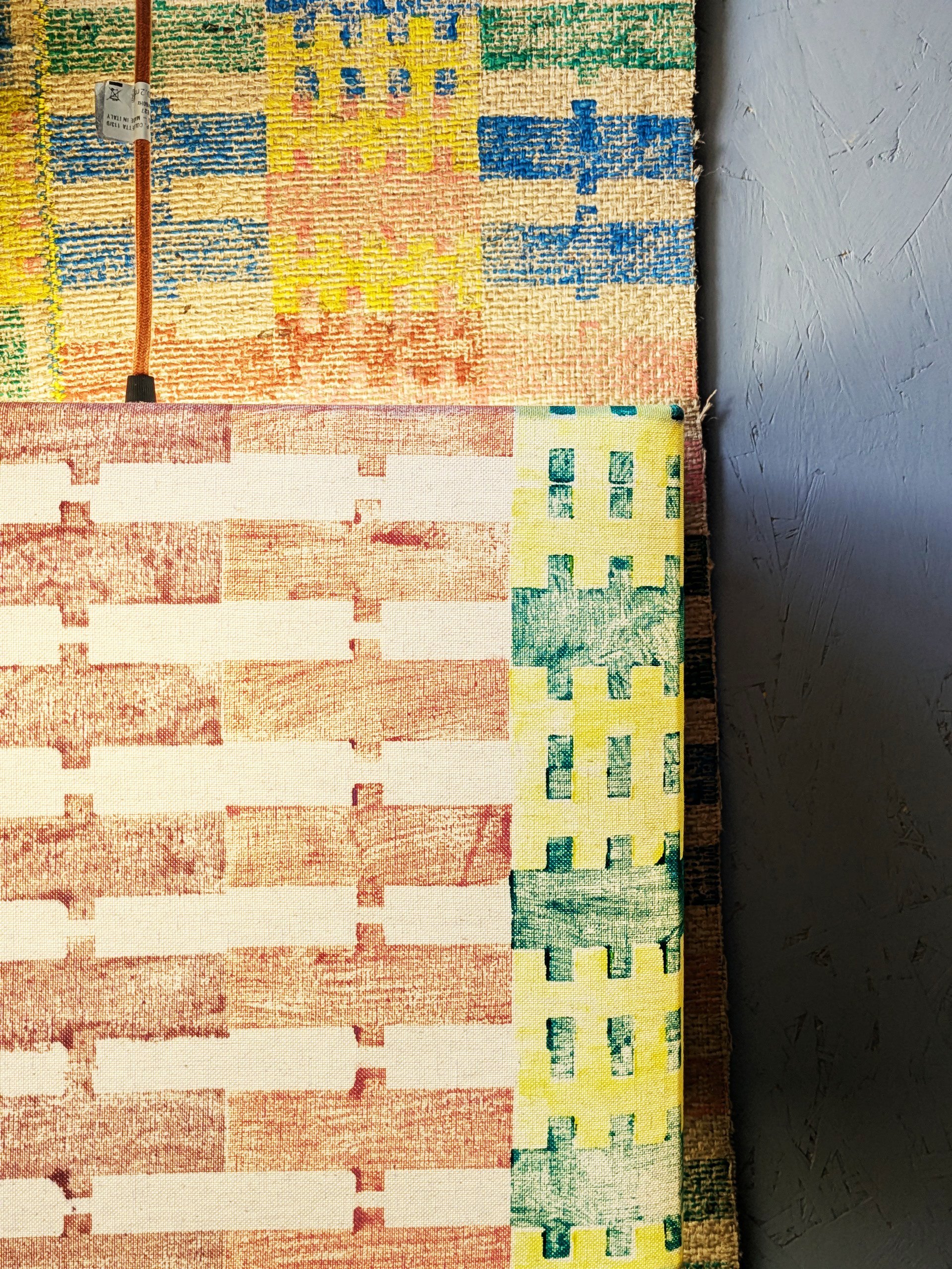 horizontal block printed stripes in pastel and contemporary dopamine decor trend in colourful summer interior lookbook