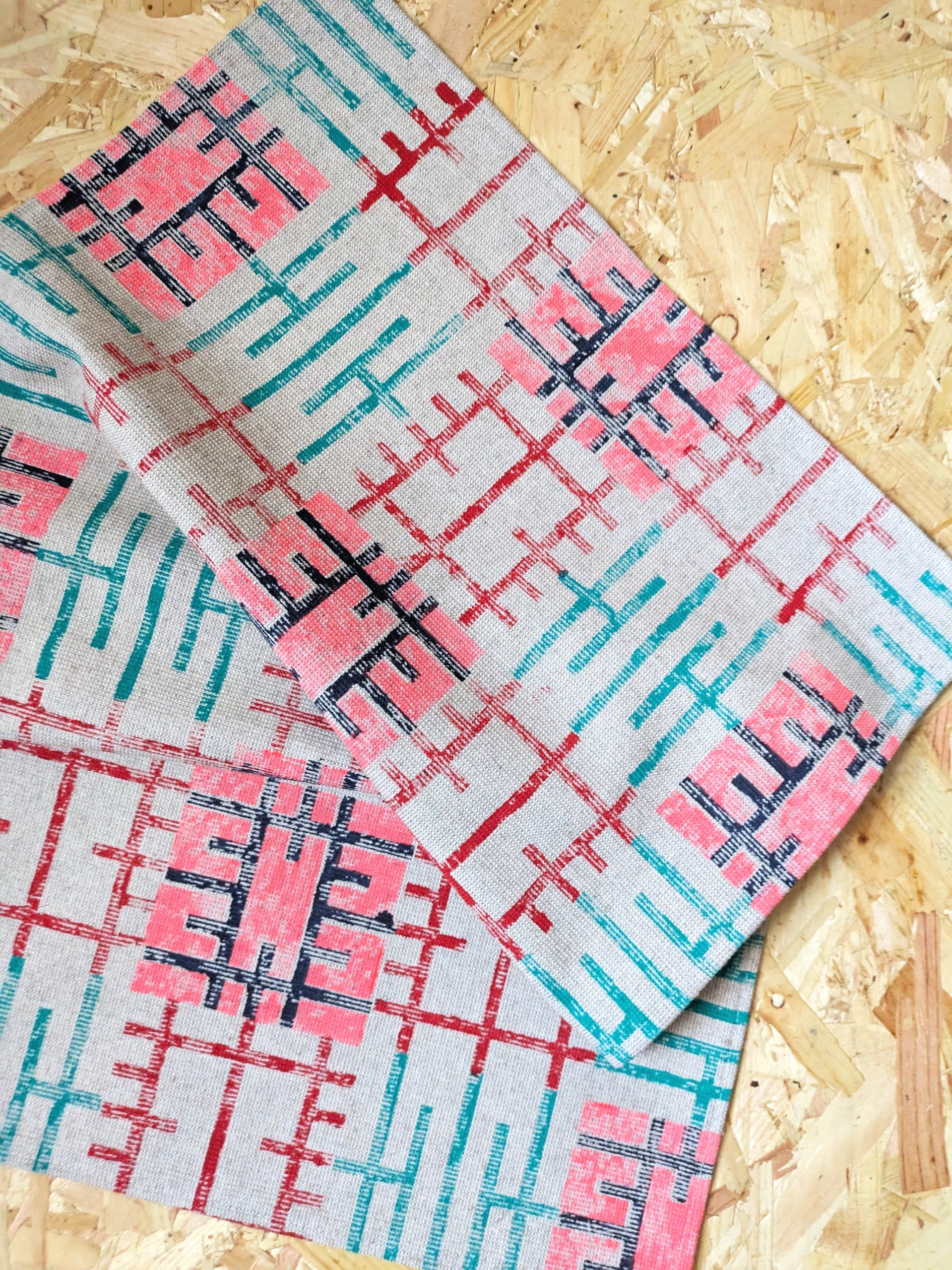 check pattern with an architectural twist on a teatowel