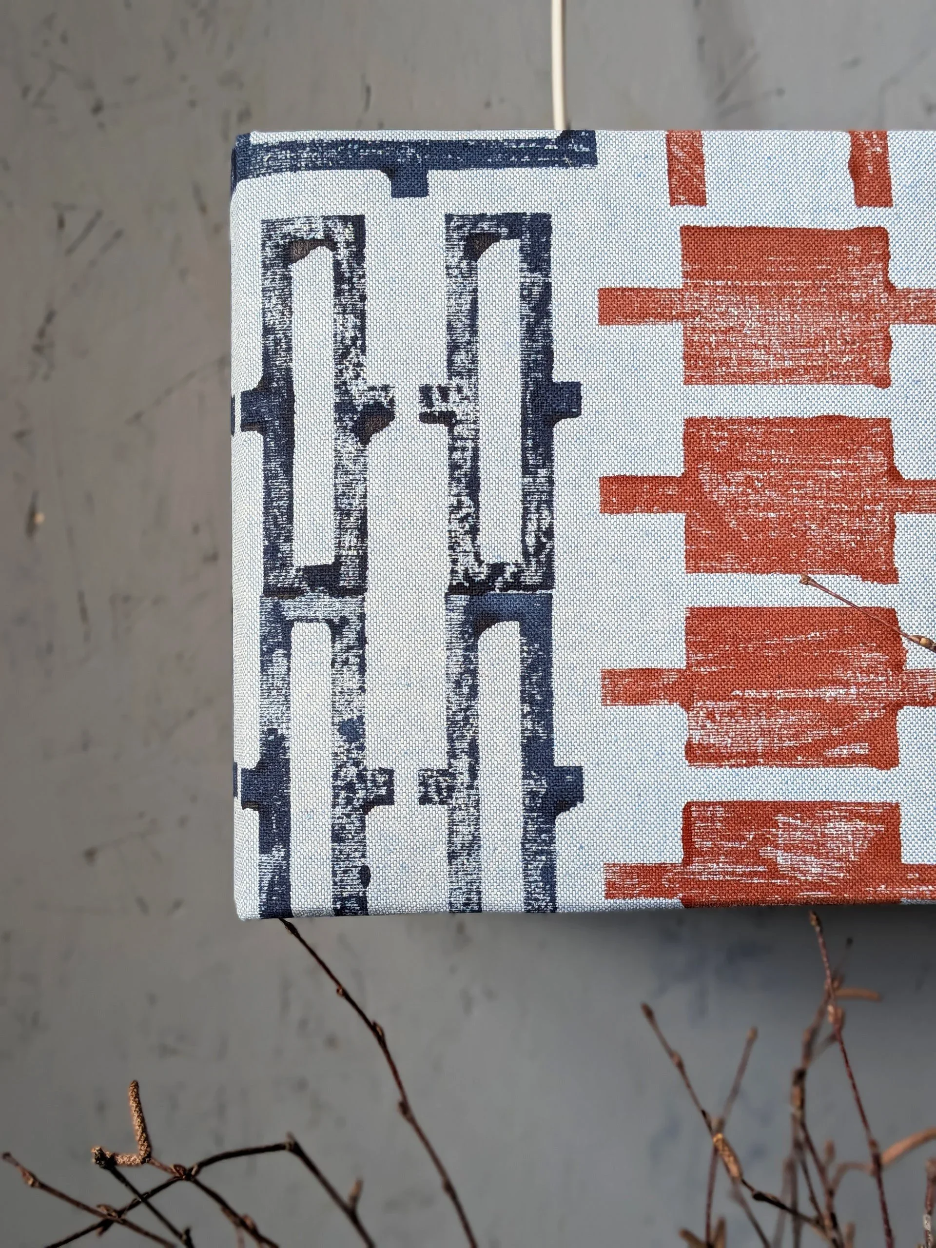 close-up detail of hand block printed architectural pattern