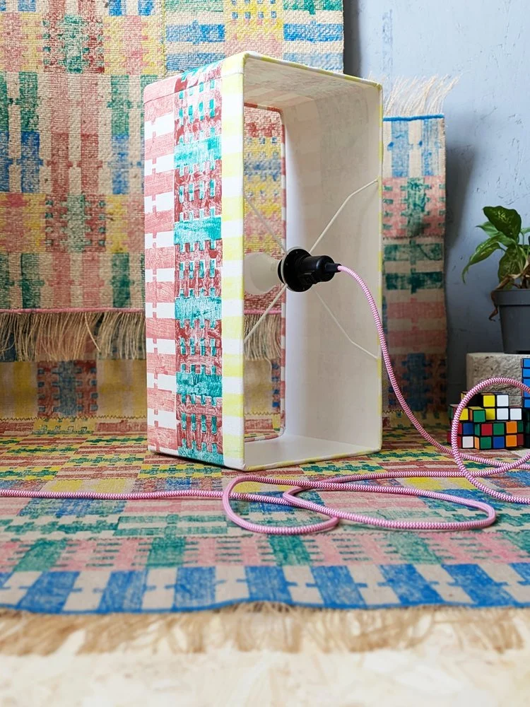 bold summery pastel printed lampshade in hand block printed summer stripes