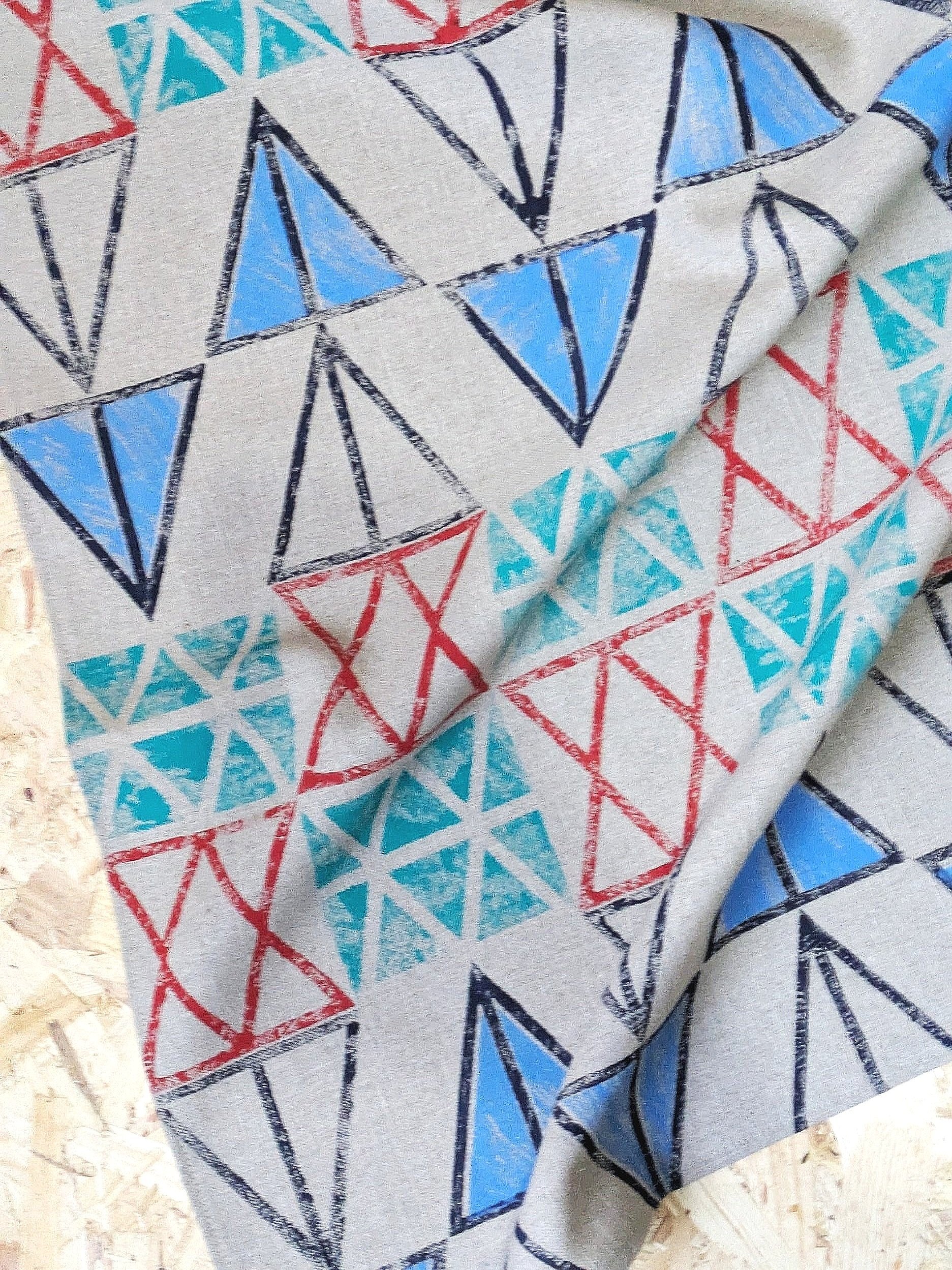 linen kitchen towel in contemporary abstract geometric pattern draping