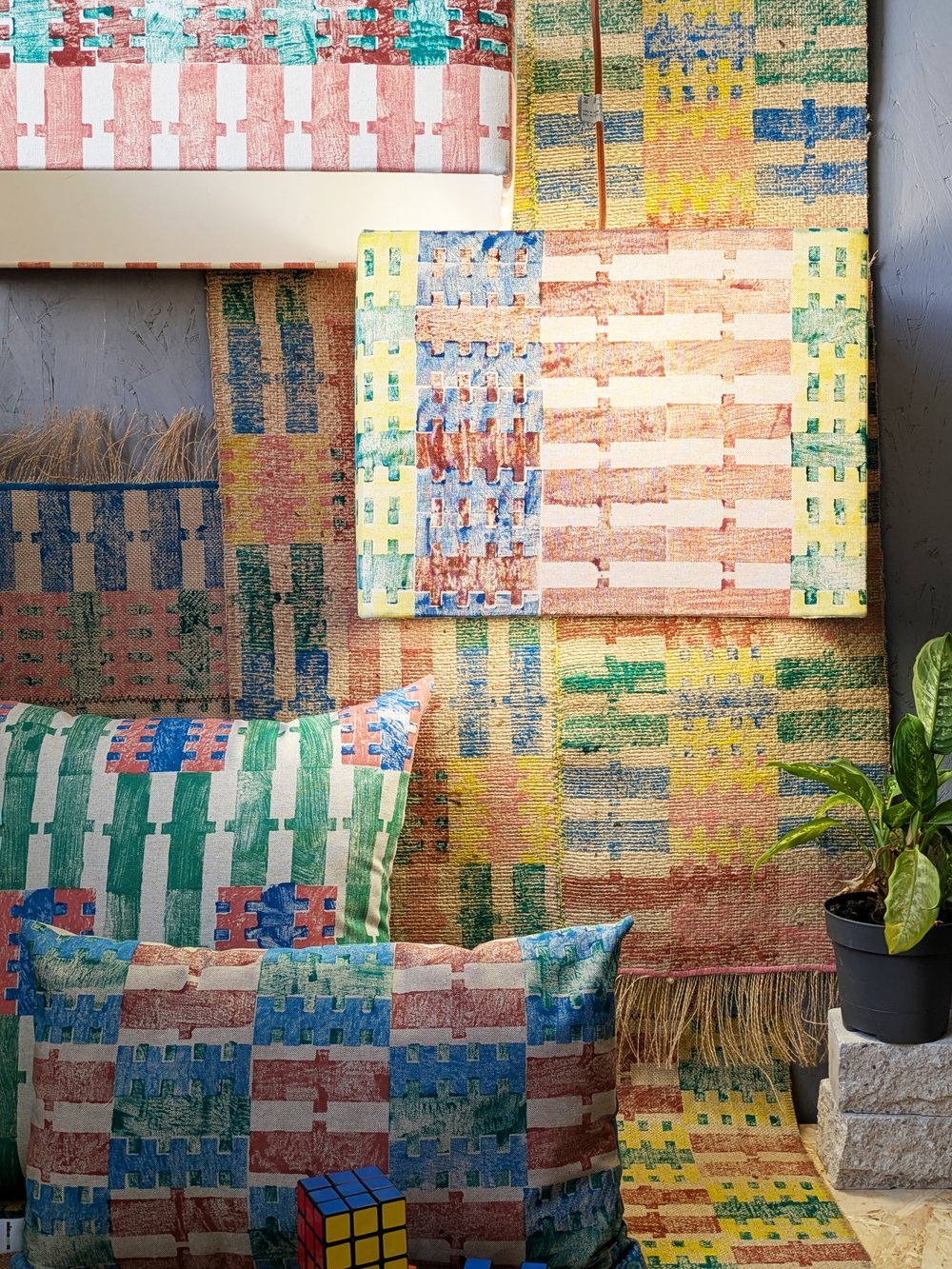 summer collection with bold stripes and check prints with rustic hand printed look