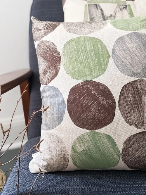 close-up detail of hand block printed texture of abstract geometric pattern