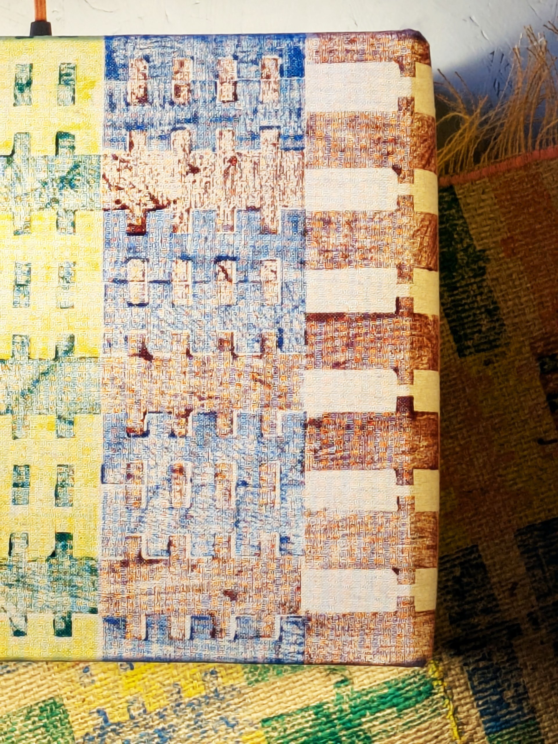 close-up detail of hand block printed lampshade in summery striped bold interior lookbook
