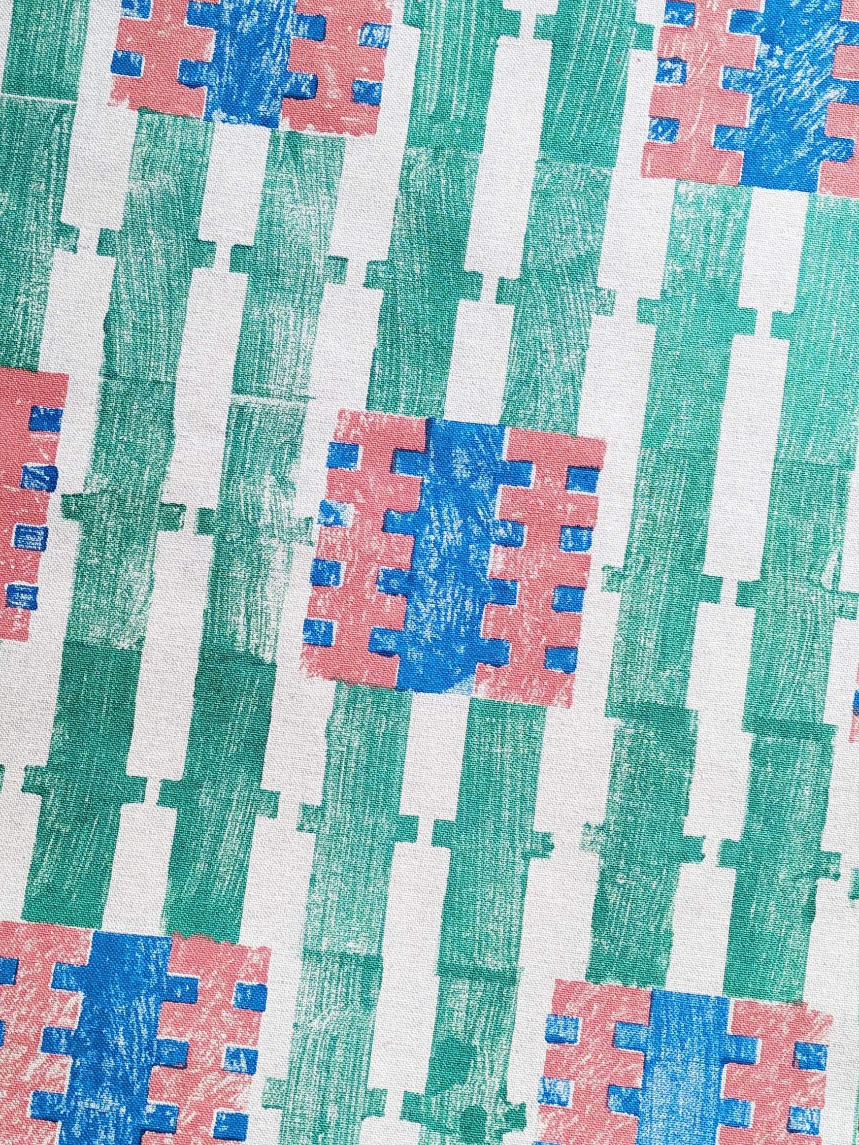 interior fabric pattern with bold, summery, green vertical stripe print