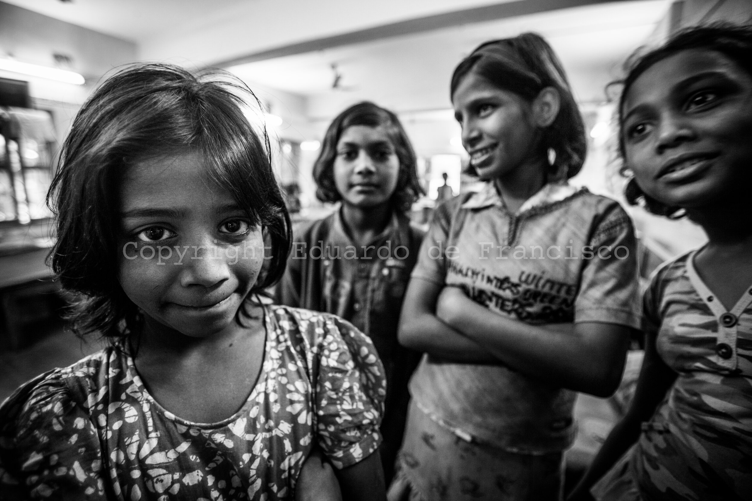  Girls at the care center of Salt Lake City. Their mothers work as prostitutes in Sonagachi and, afraid that they might be sold away, keep them here. 25.000 rupees (around 470 US dollars) is a typical price. 