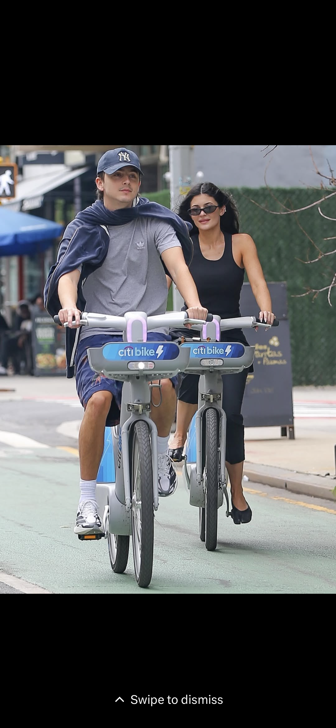 Chalamet’s riding around our block again on a Citi bike, this time with Kylie Jenner in tow