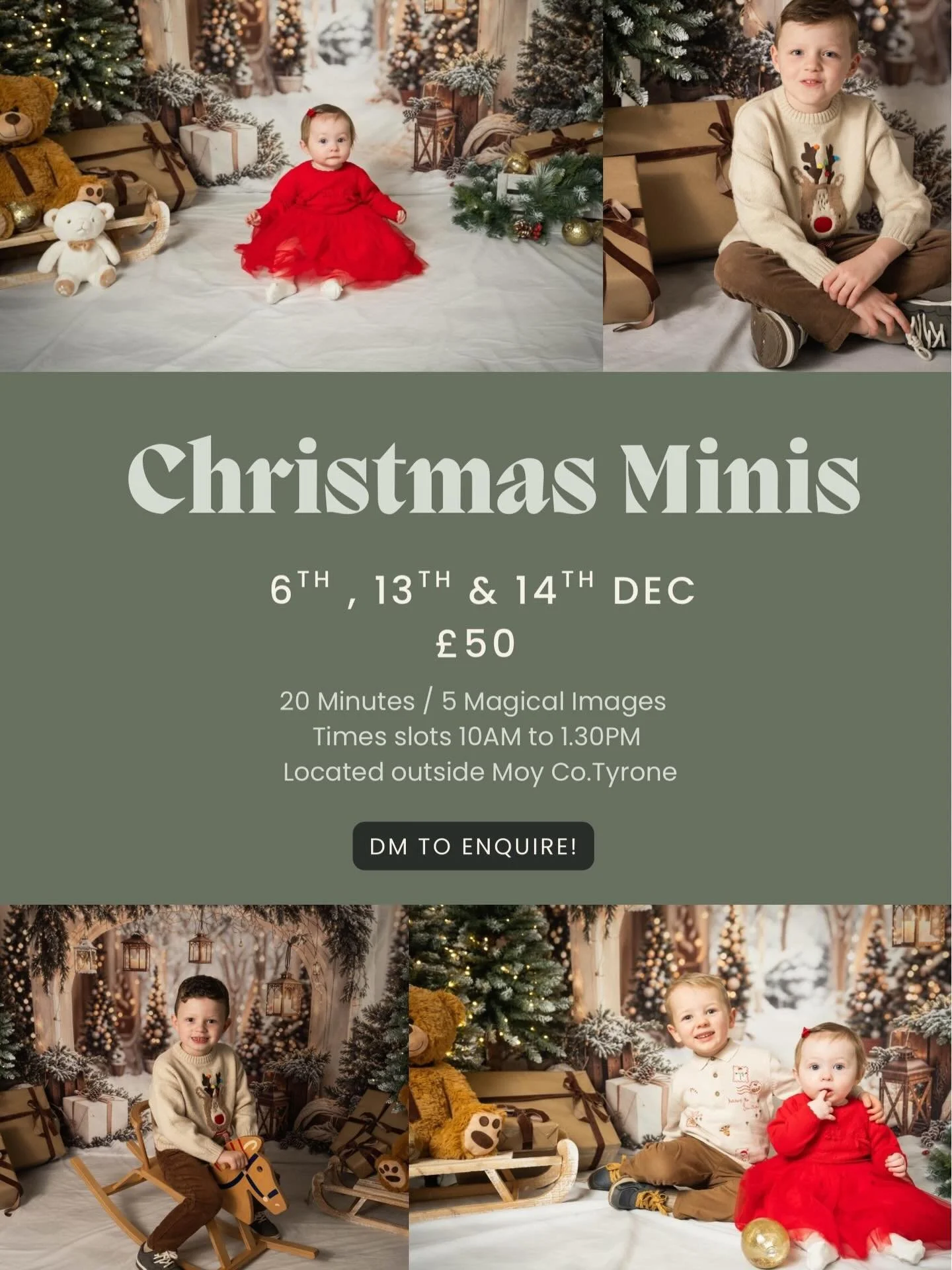Christmas Mini Sessions🎄✨🎅🏻

Availability for the 6th / 13th &amp; 14th of December! 
30mins - 5 images - &pound;50 
DM to enquire!
#christmas #christmasphotoshoot #christmasminisessions #familyphotography