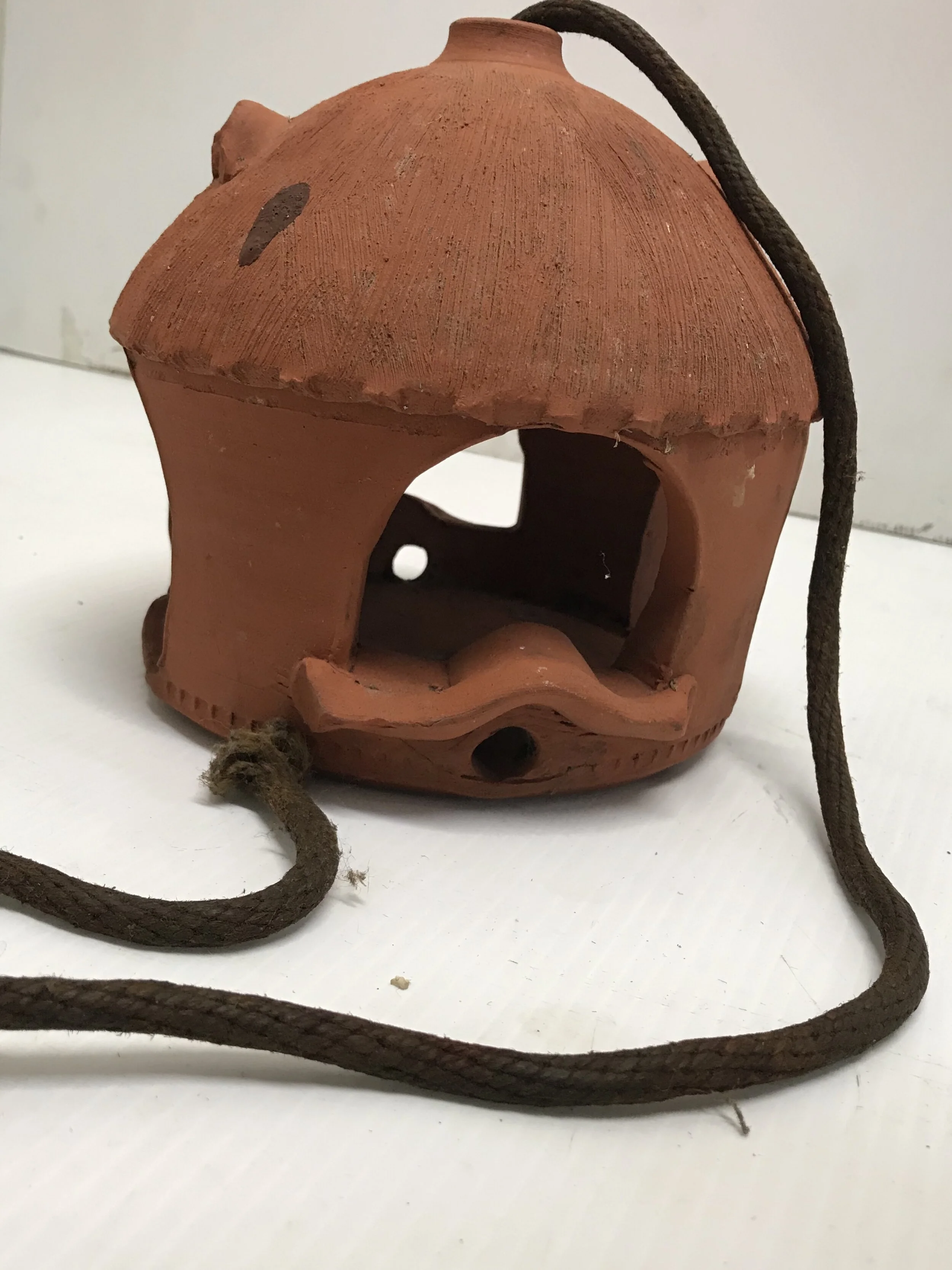 SOLD - Handmade Hanging Terracotta Bird Feeding House