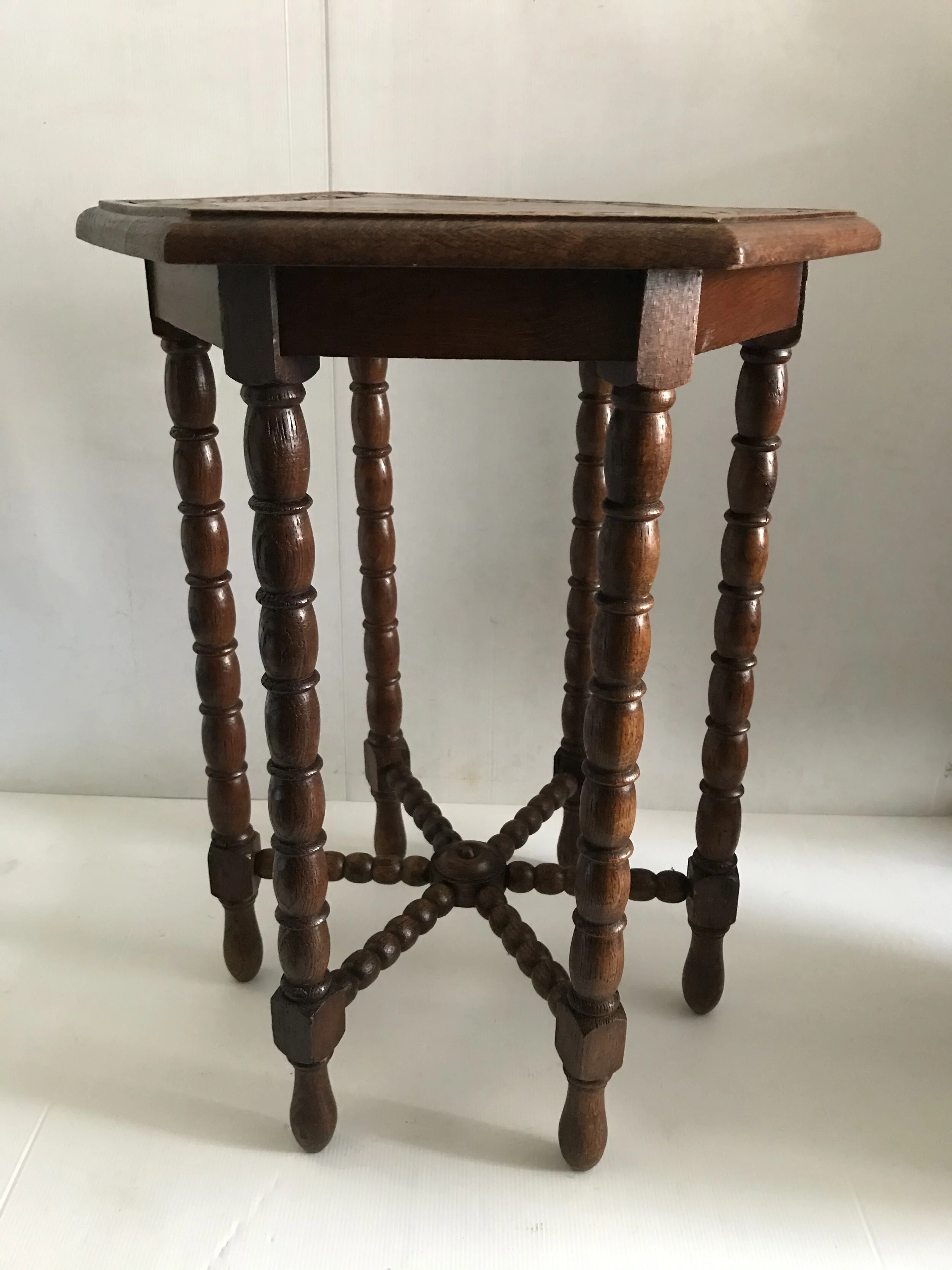 SOLD - Antique Hexagonal Oak Side Table