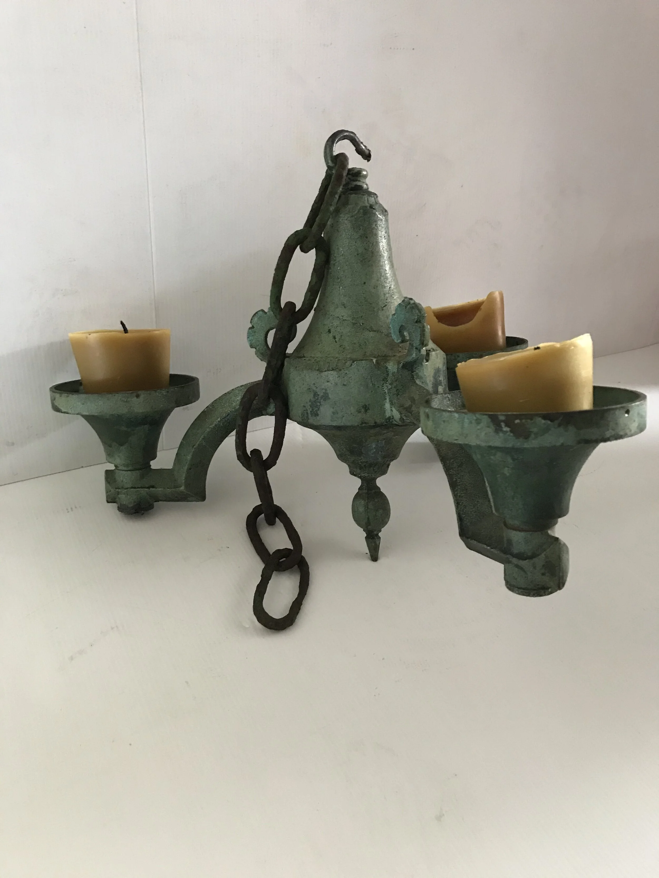 SOLD - Vintage Cast Brass Candelabra with Chain
