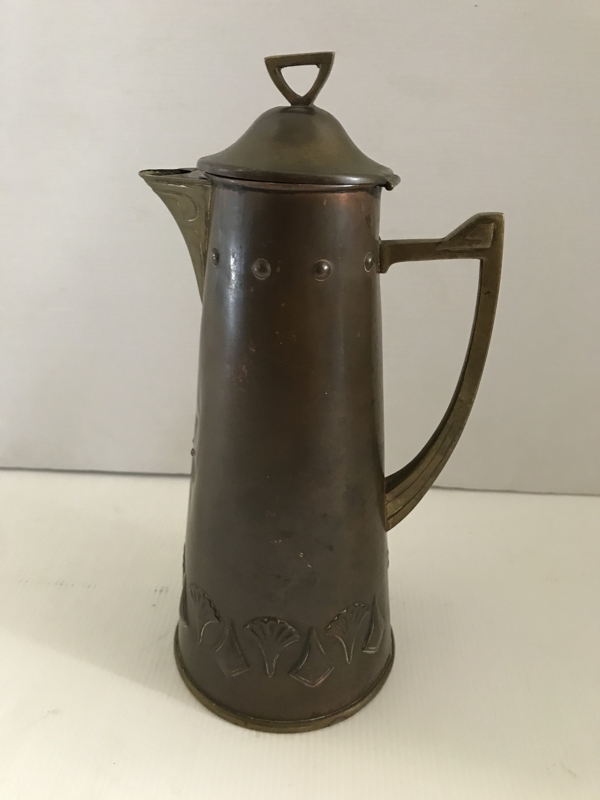 Antique German Copper and Brass Art Nouveau Jug
