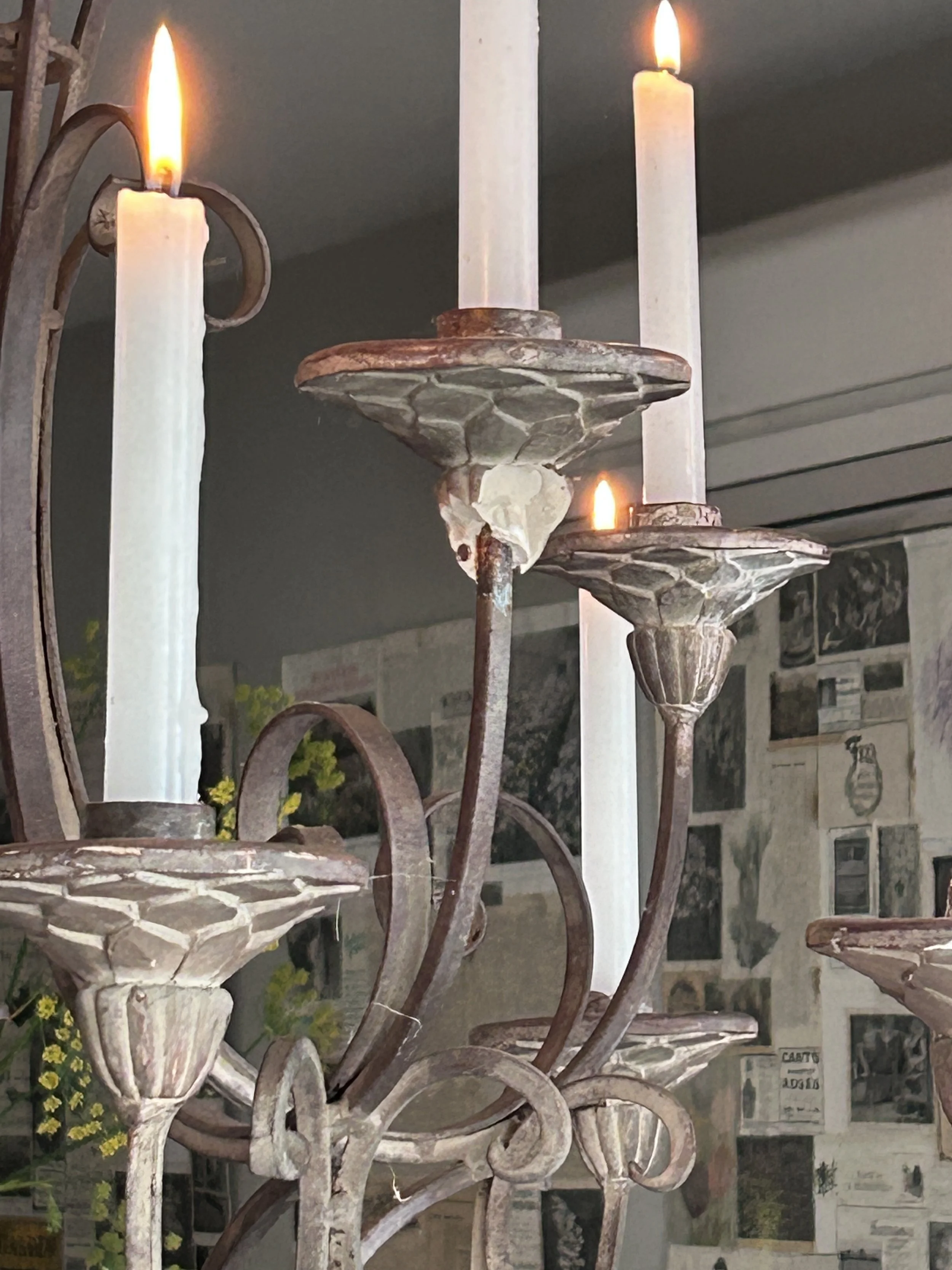 Large Vintage Iron Two Tier Candle Chandelier
