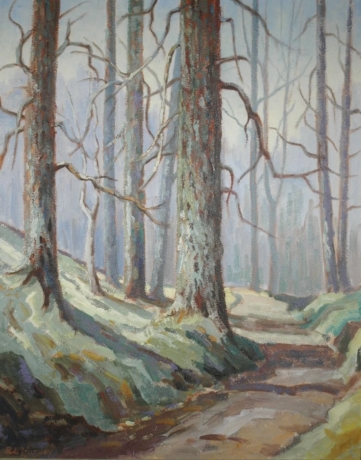 Trees At..., n.d., oil on panel,  20 x 16 inches (51 x 40.5 cm), l.l. signed (RL Harvey), provenance: artist's estate, original artist made frame, $750.00 Cdn.