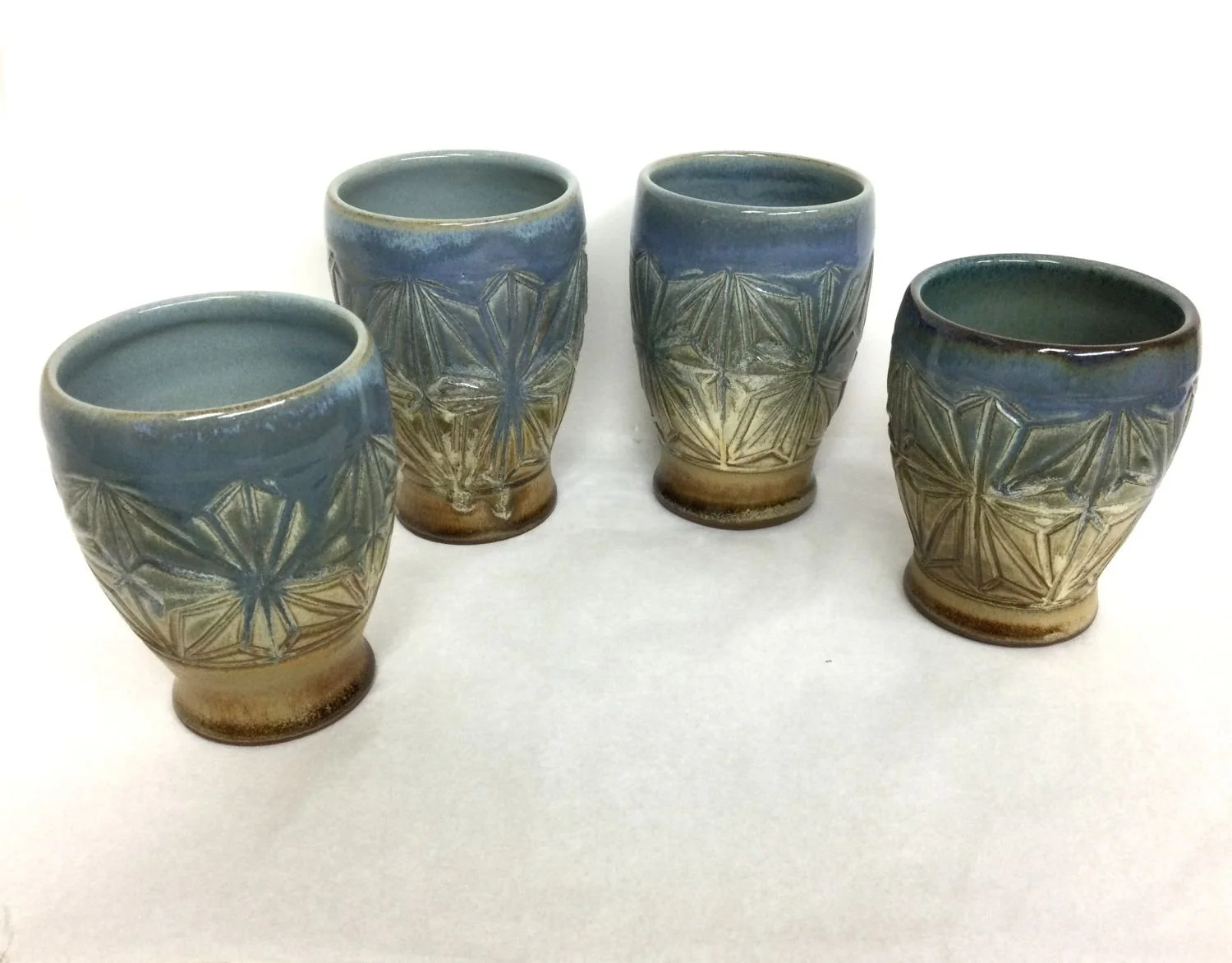 Prairie Sky Kumiko Yunomi (#24.12.13-16), 2024, hand carved and glazed stoneware, 5 x 3.25 x 3.25" (13 x 8 x 8 cm), (#1, 3, 4 sold), remaining #2 $45 Cdn.