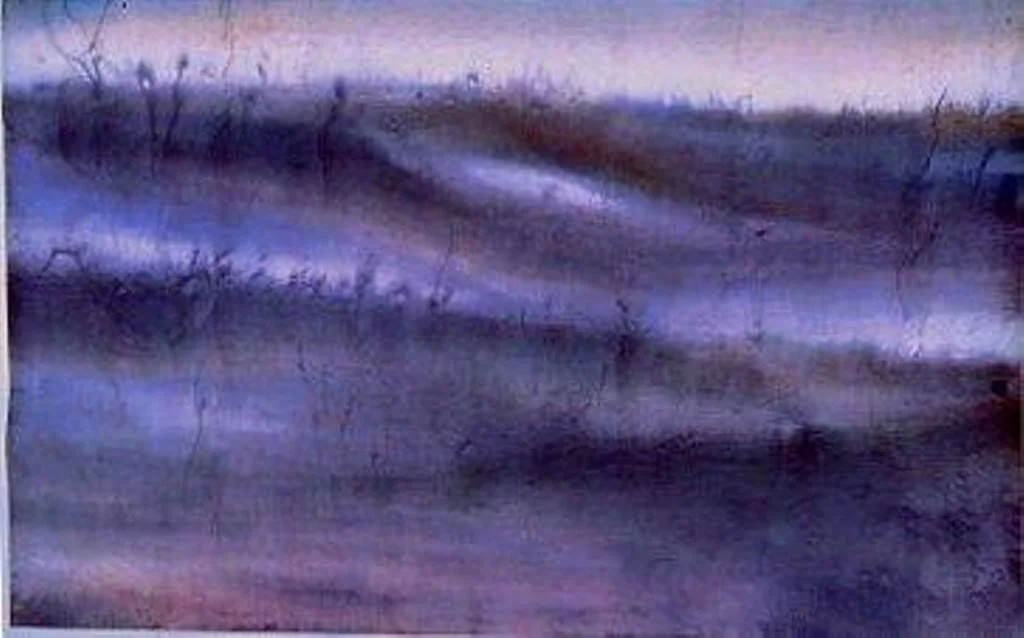 Lavender Light, watercolour on sekishu white 30 gm kozo paper, 27.5 X 45.5 inches (70 x 115.5 cm), framed, $3400 Cdn.