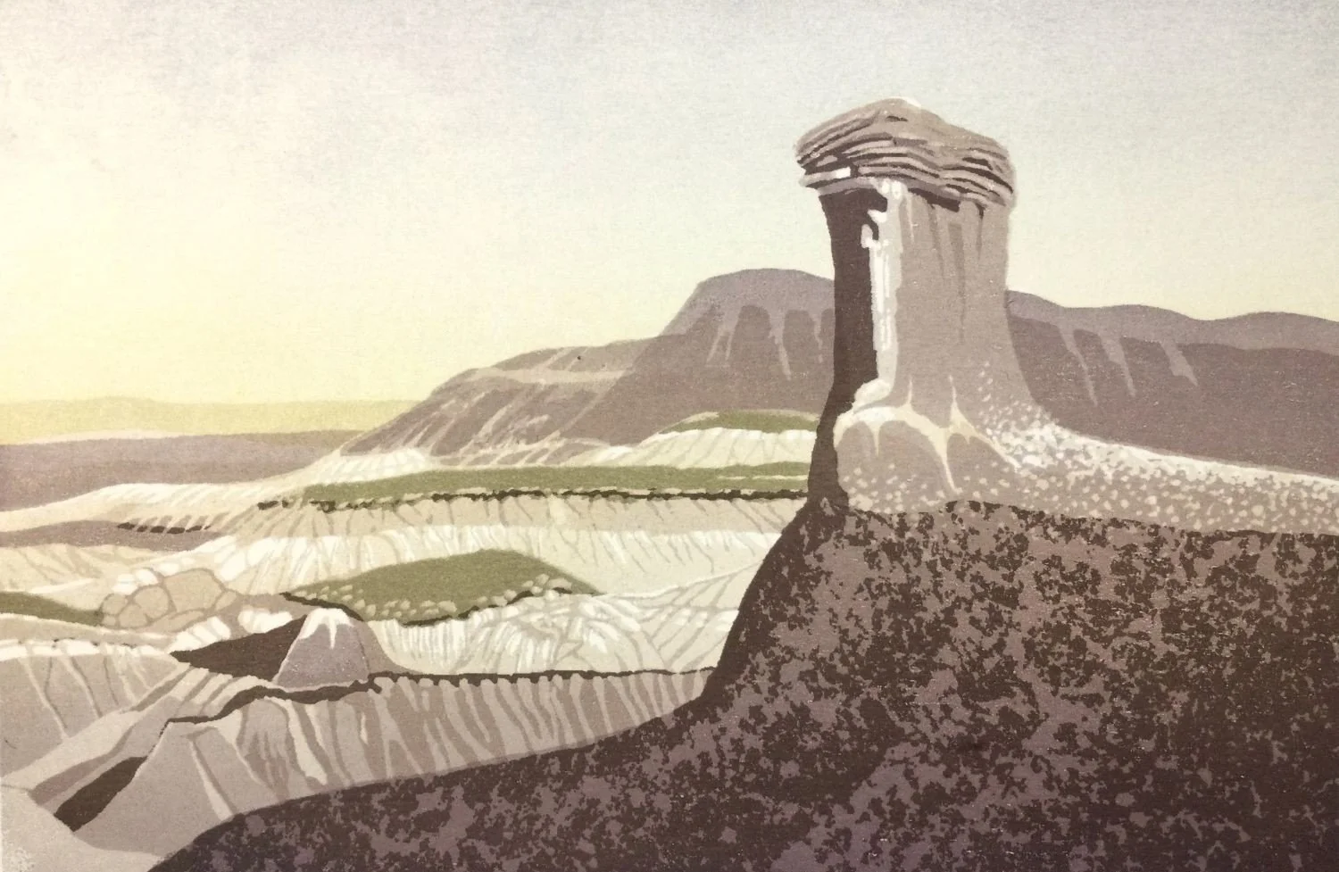 Badlands, Hoodoo, Alberta, 1988, ed. 65, serigraph on paper, 6 x 9 inches (15 x 23 cm), framed, $525 Cdn.