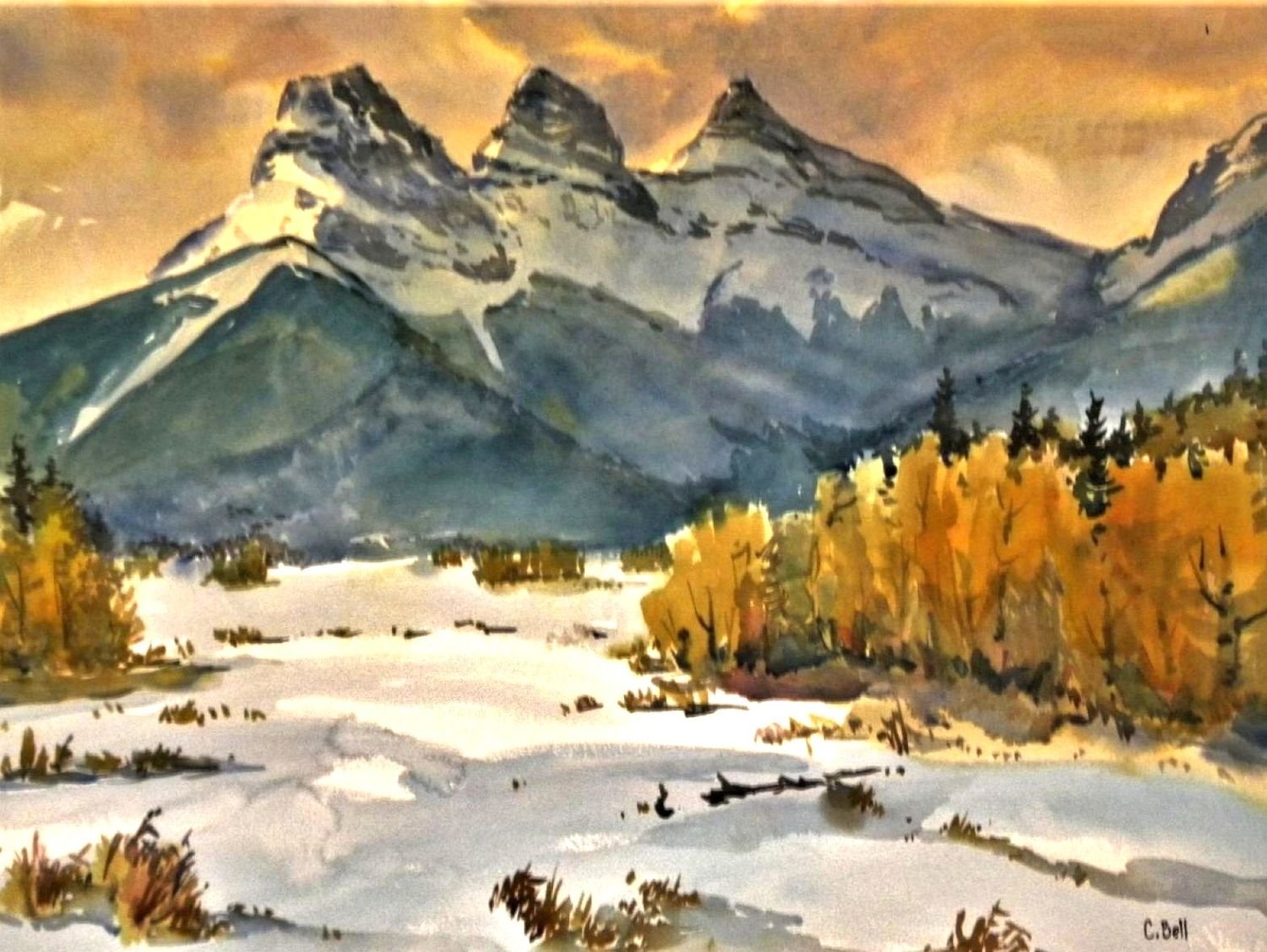 Three Sisters #1, watercolor on paper, 21 x 28 inches (53.5 x 71 cm), framed, $1800 Cdn.