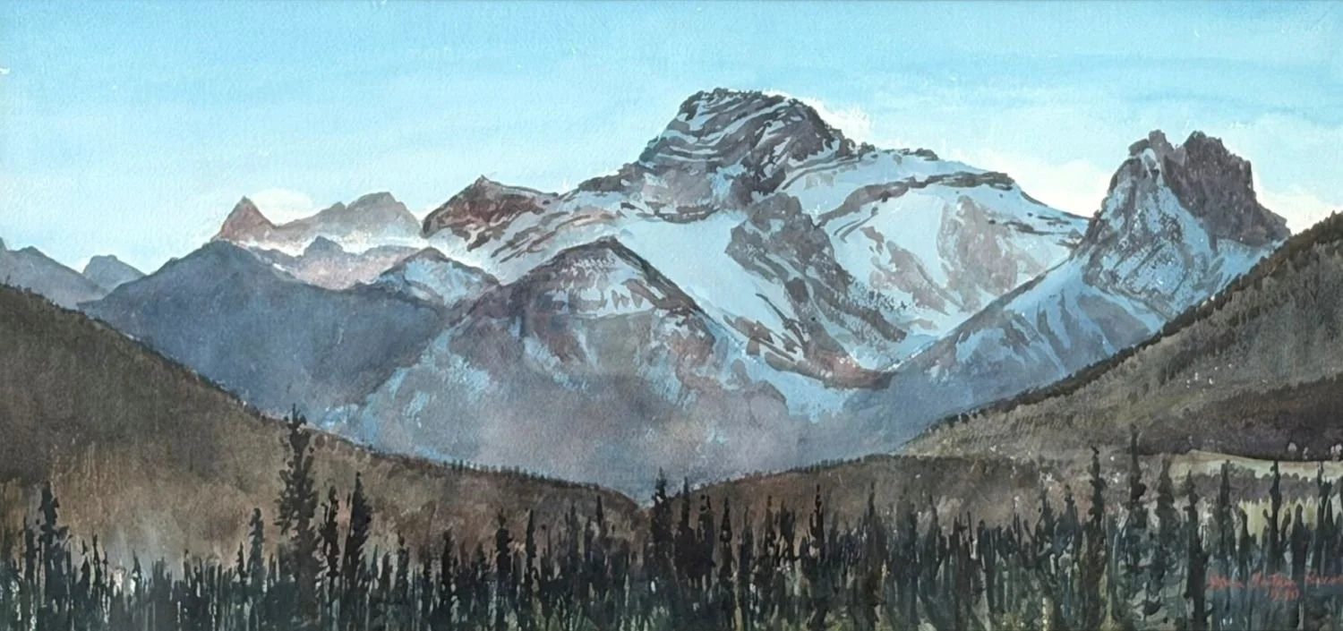 Wind Valley, Exshaw, 1990, watercolour on paper, 10 x 22.5 inches (25.5 x 57 cm), framed, $775 Cdn.