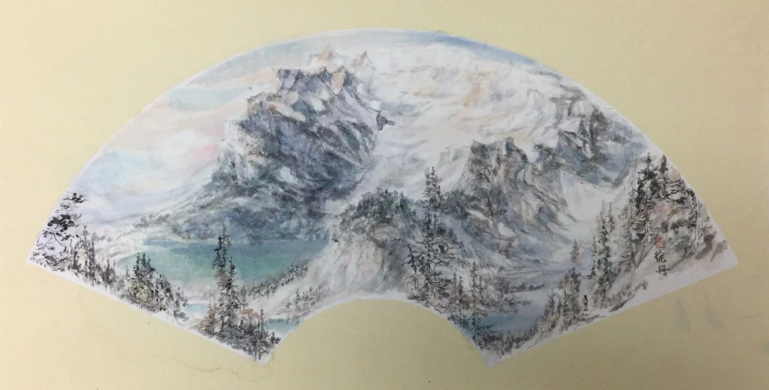 Lake Louise (#24.2), 2024, traditional Chinese handmade inks and paper, 13 x 25.5" (33 x 65 cm), framed, $1200 Cdn.
