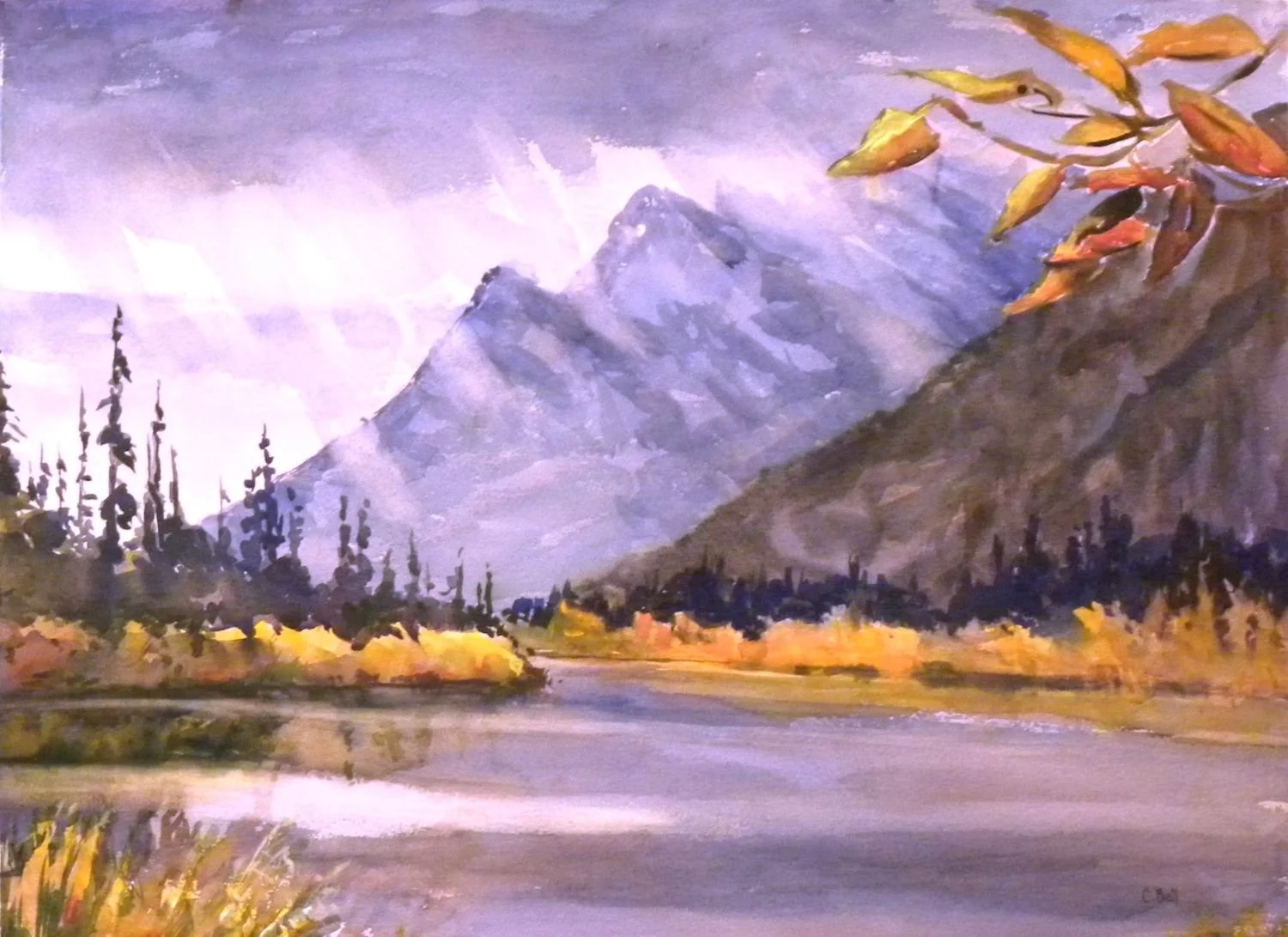 Mount Rundle And Rain Clouds, watercolor on paper, 21 x 28 inches (53.5 x 71 cm), framed, $1800 Cdn.