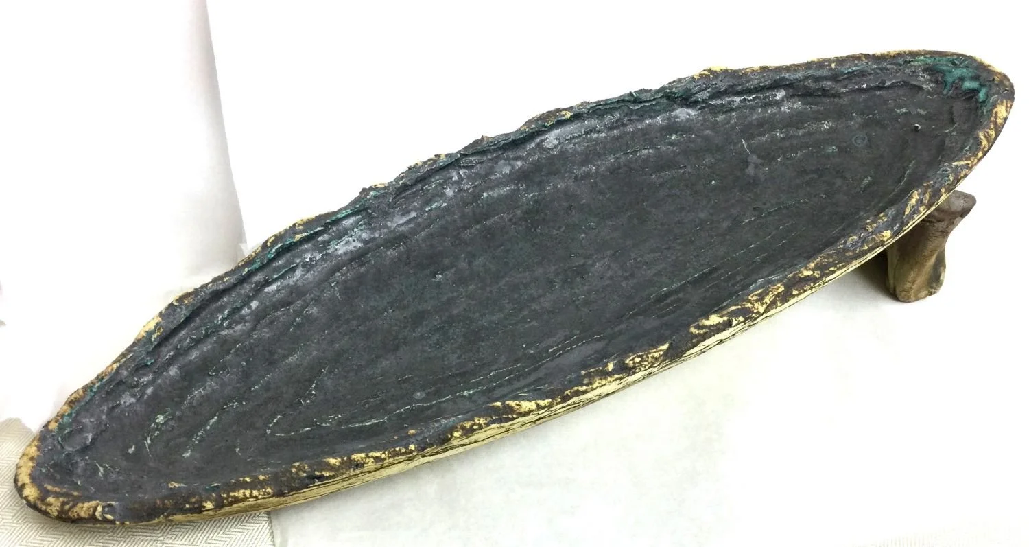 Contours (#12.11) (two pieces), paper clay, oxides, glazes, 22 x 8 x 4 inches, sold.