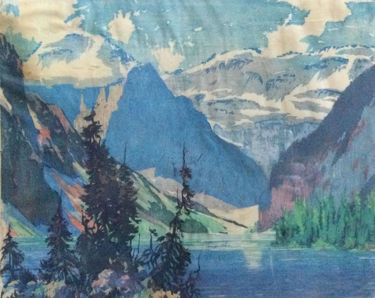 Lake Louise, n.d., ed. 37/100, coloured woodblock/paper, 10.75 x 13.25 inches (27.5 x 33.5 cm), provenance: Calgary Collection, framed, $1900 Cdn.