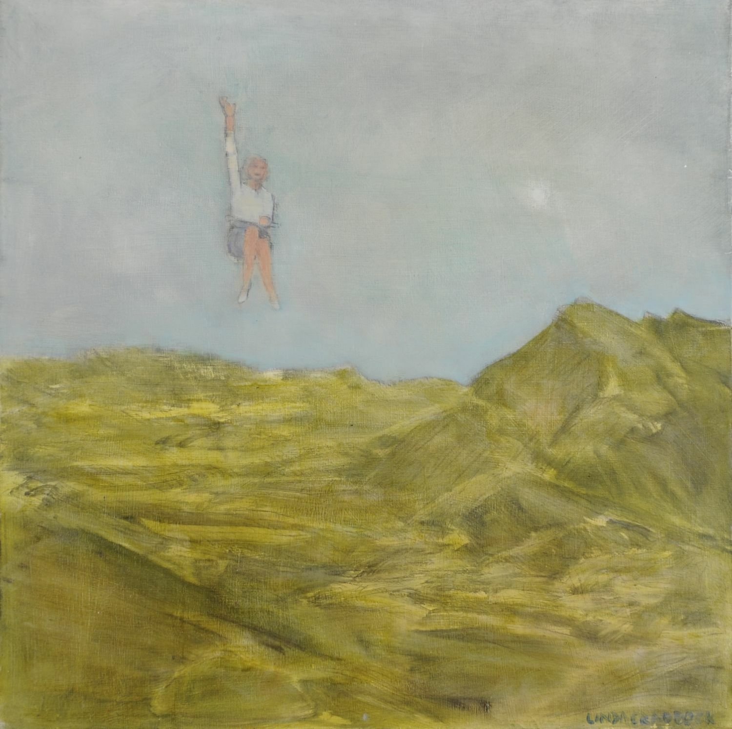 Levitas:  Marilyn Waving Above Mount Rundle (#25.1), 2025, oil on birch panel, 24 x 24 x 1.75" (61 x 61 x 4.4 cm), $2400 Cdn.