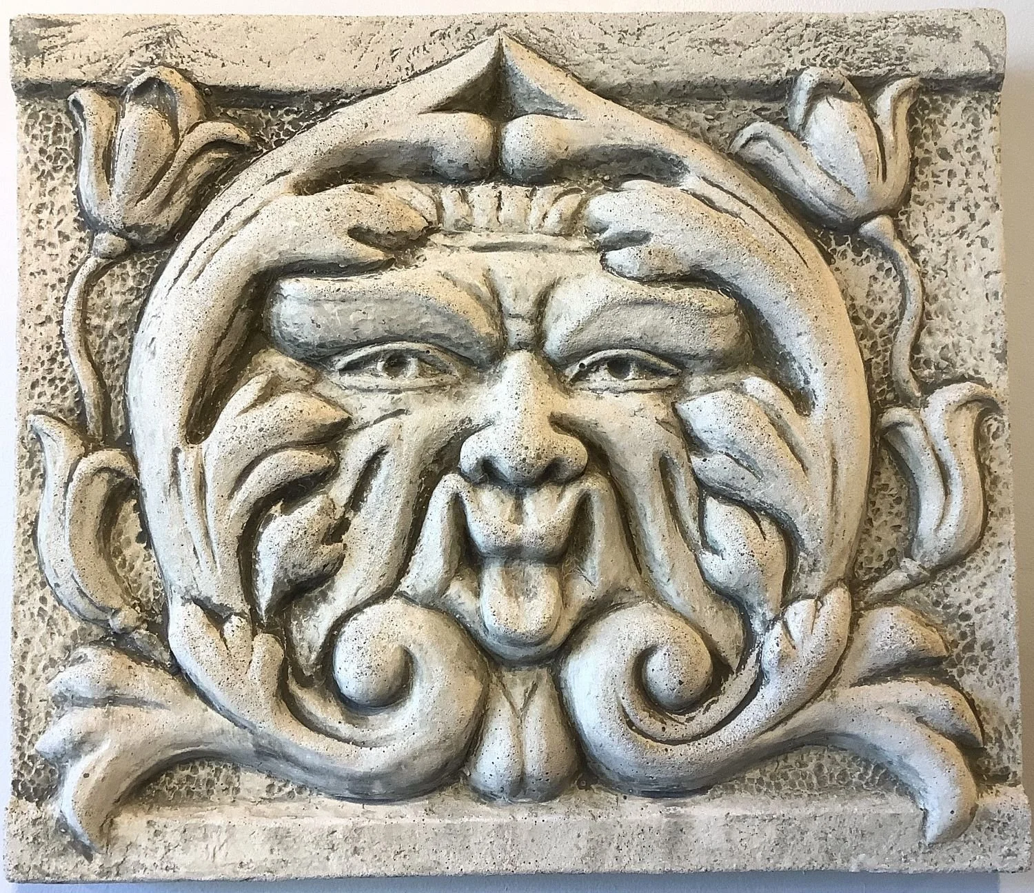 Garry Williams (1956-2005), Waldorf (green man), c. 2000, concrete plaque, 12 x 14 inches (30.5 x 35.5 cm), note: purchased from the artist, provenance: Calgary/Toronto collection, sold.