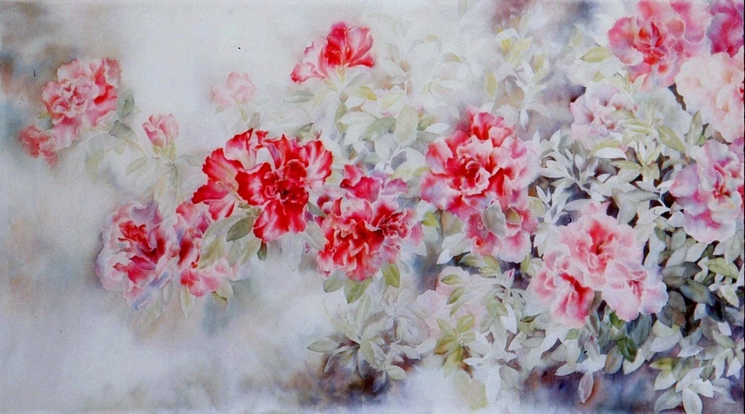 Azeria's Song, 1992, mixed media (wax & watercolour) / sekishu 30 gm rice paper, 36 x 72 inches (91.5 x 183 cm), new framing, $12,600 Cdn.