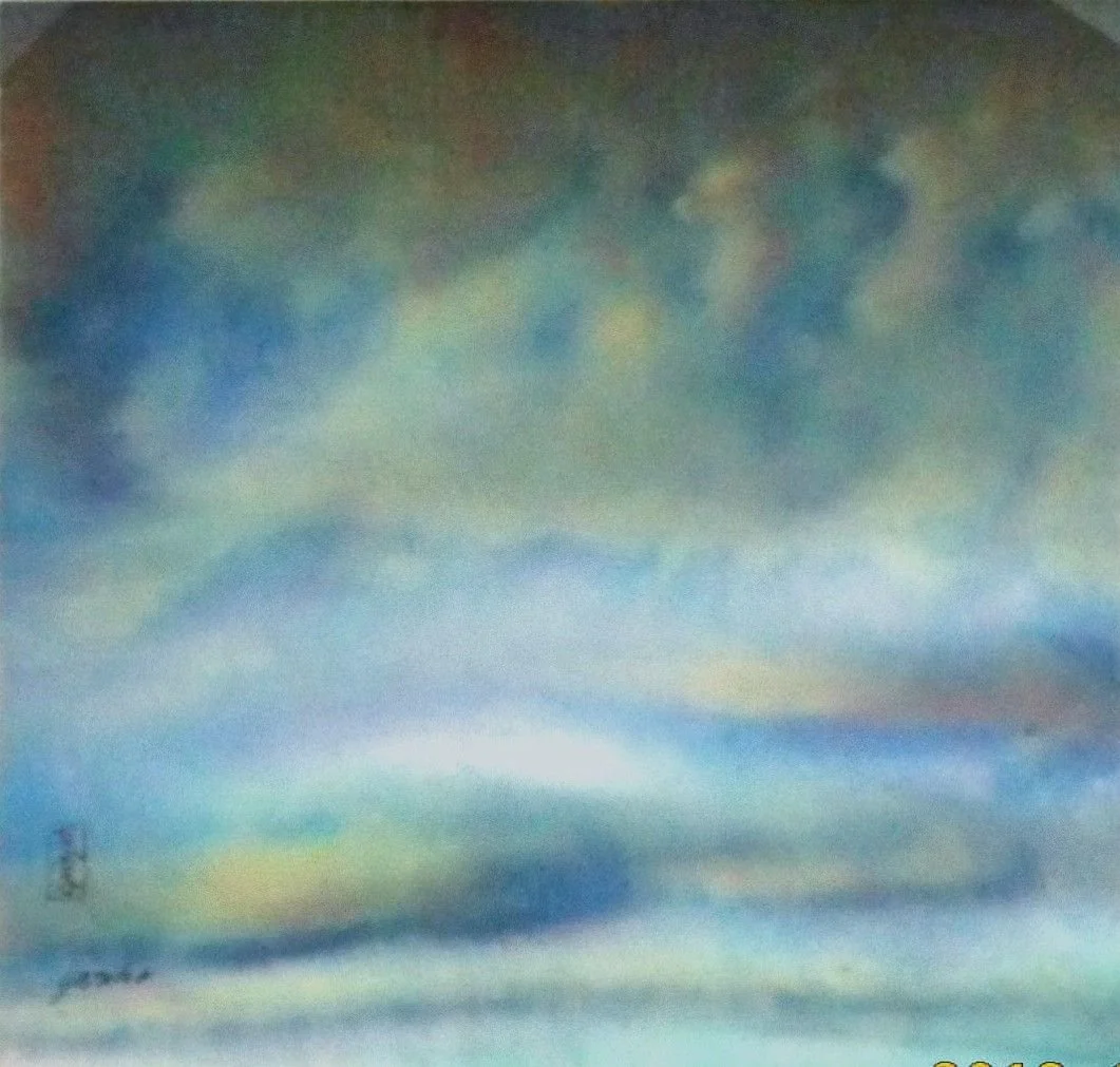 Reverie Series - Lake Afternoon Sunset #33, 2000, watercolour / mitsumata 45-50 gm rice paper, 13.5 x 14 inches (34 x 35 cm), framed, $700 Cdn.