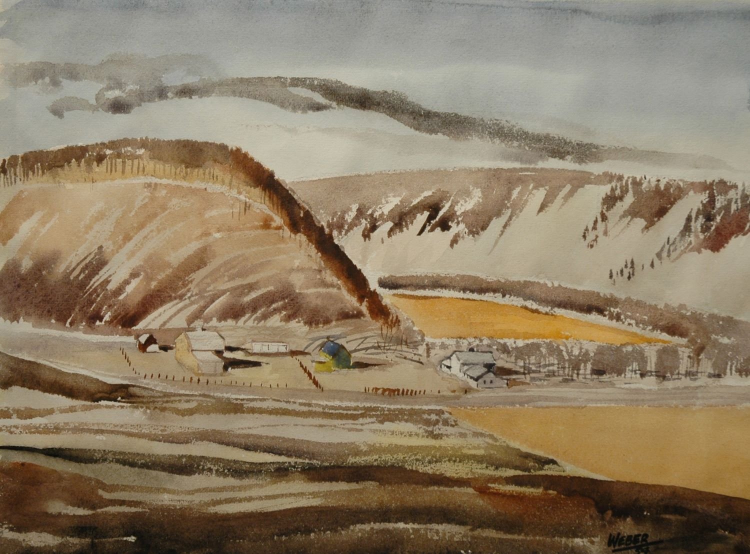 Near Whitemud Creek (Edmonton), 1954, watercolour on paper, 10 x 14 inches (25.5 x 35.5 cm), framed, $675.00 Cdn.