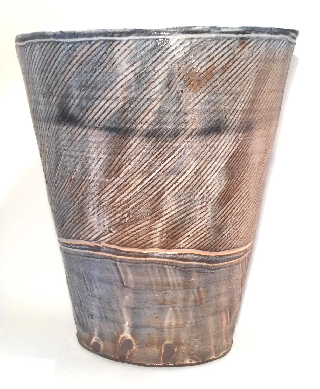 Large Confluence Vase (#26.2.23), 2026, low soda fired earthenware, 9 x  11 x 8.5 inches (28 x 22 x 15 cm), $310 Cdn.