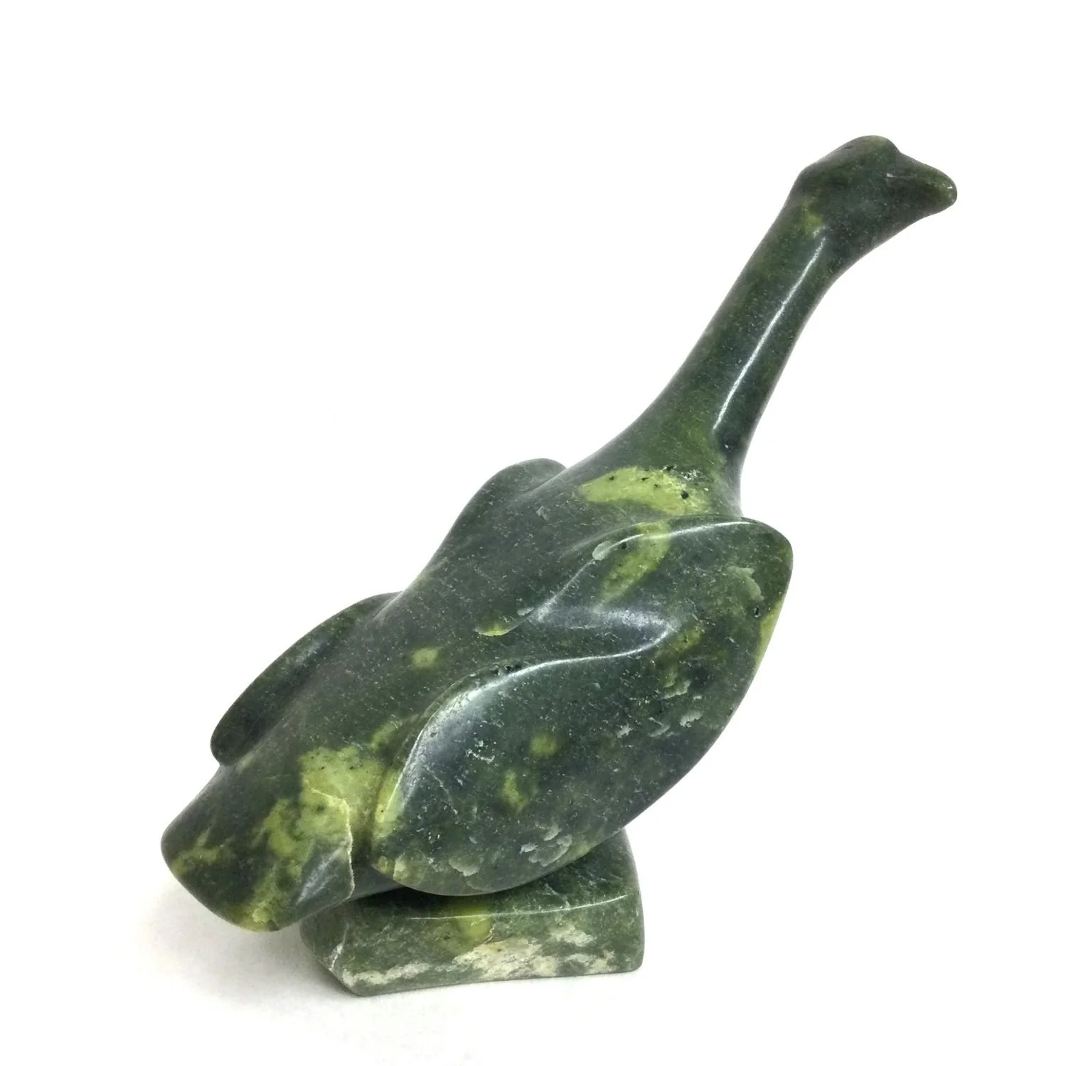 Seepee Ipeelie (ᓯᐱ ᐃᐱᓕ) E7-511 (1940-2000), Iqaluit/Frobisher Bay ᐃᖃᓗᐃᑦ, Arctic Goose, n.d., green serpentine (two pieces), 8.75 x 5 x 10 inches (22 x 12.5 x 25.5 cm), provenance: private collection BC, sold. 