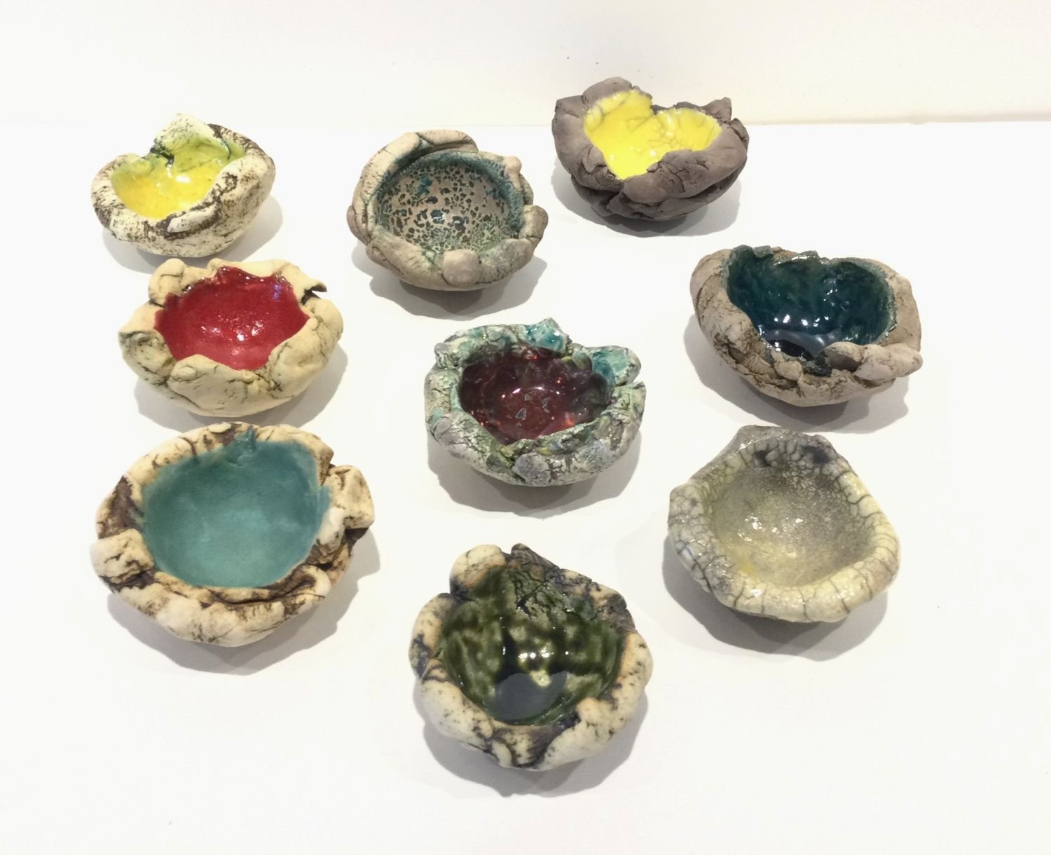 Mini Whimsy Cups, #25-27-1-22, 2025, stoneware, glaze, range of sizes and colours, typically between 1-1.5 x 2.5 x 3 inches (2.5-4 x 6.5-8 cm), $45 Cdn each (contact us for available pieces).