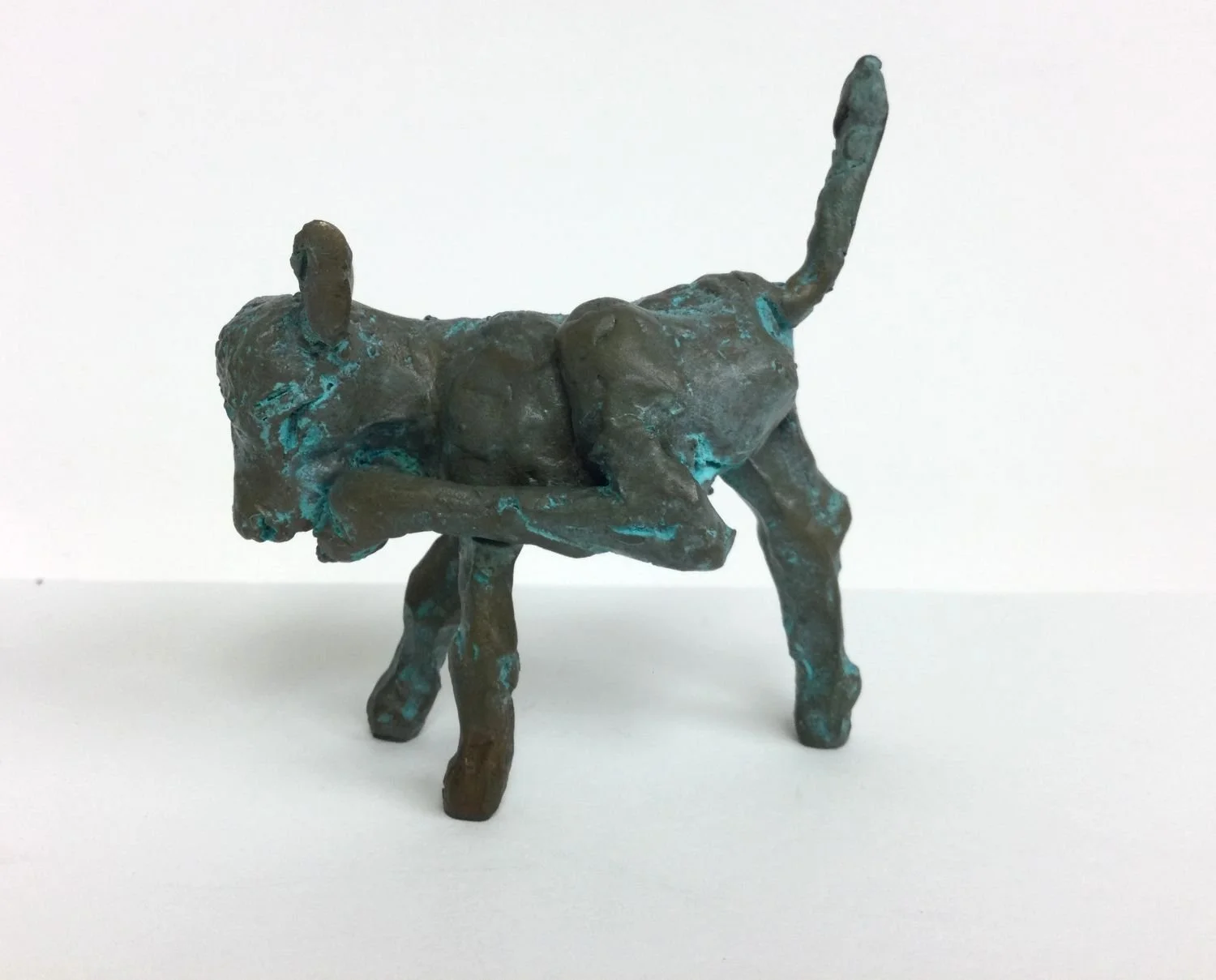An Itch (baby calf, #25.6.2), unique, 2026, patinated bronze, 3.5 x 3.25 x 1.5 inches (9 x 8.5 x 3.75 cm), $425 Cdn.