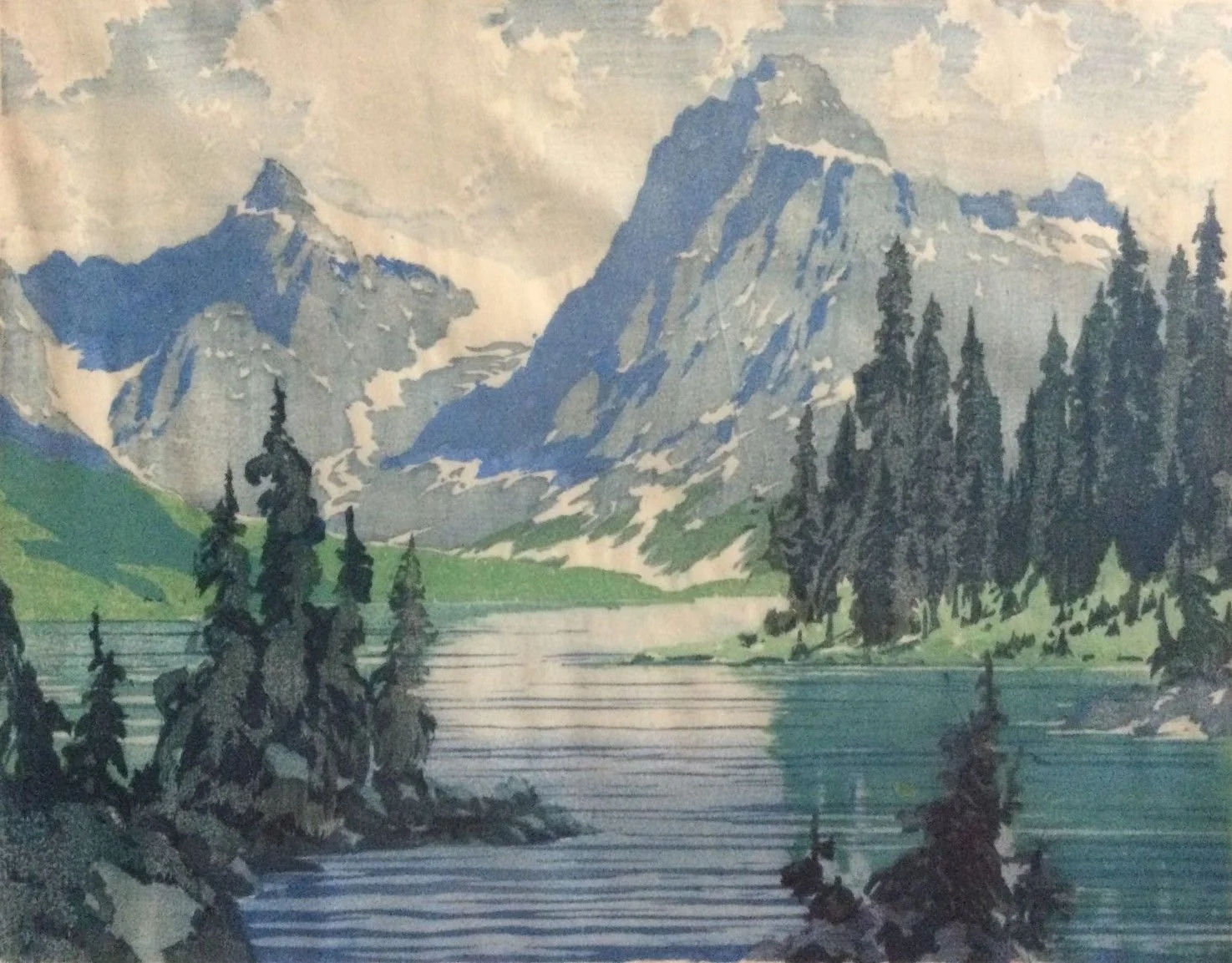 Emerald Lake, n.d., ed. 56/100, coloured woodblock/paper, 11.5 x 14.25 inches (29 x 36 cm), provenance: Calgary collection, framed, $1900 Cdn.