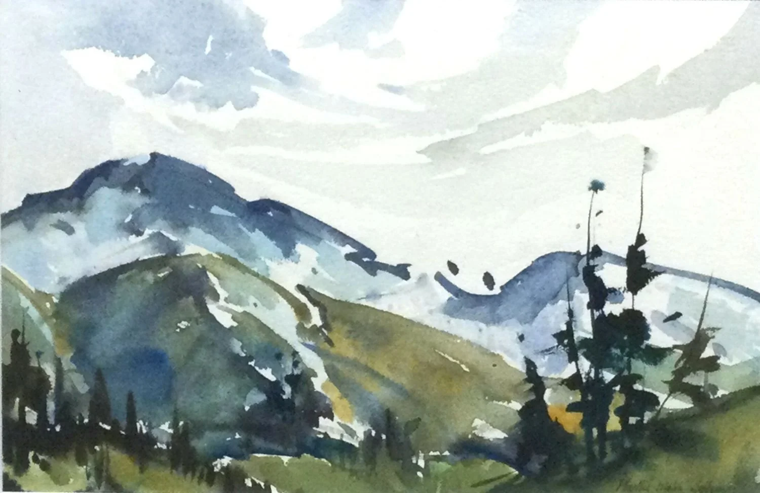 Phyllis Webb Jefferies (1915-2014), Towards Jasper (#25.9.2), c. 1974, watercolour/paper, 8.5 x 13 inches (21.5 x 33 cm), framed, $475 Cdn.