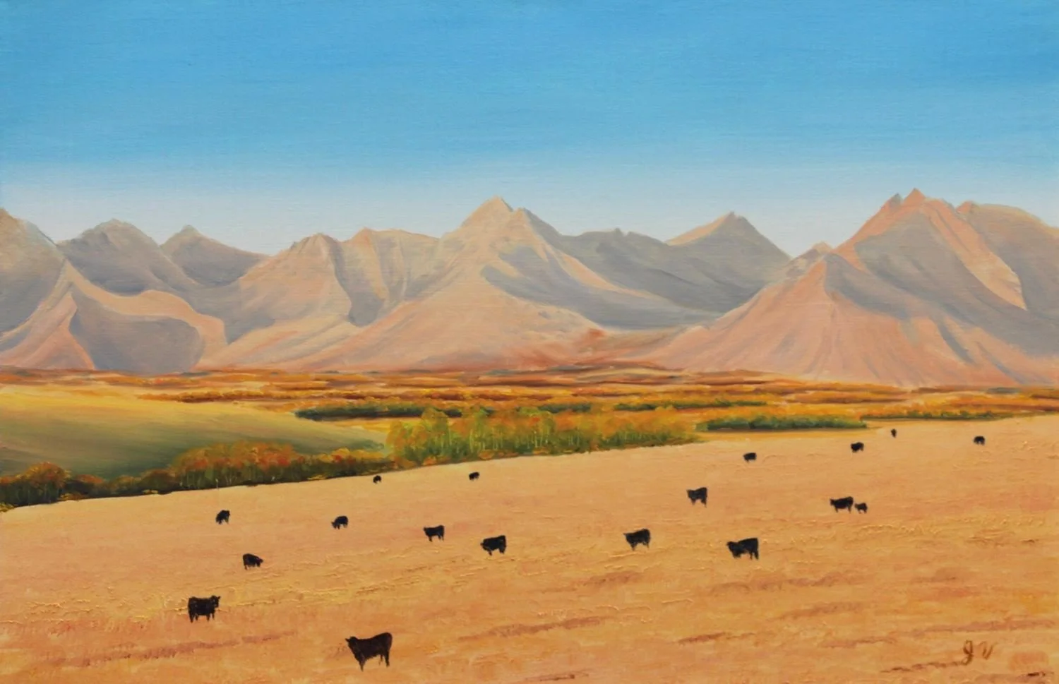 The Cowboy Trail (#26.6.20), 2026, oil on linen canvas, exhibition frame, 16 x 24 inches (40.5 x 61 cm), $2100 Cdn.