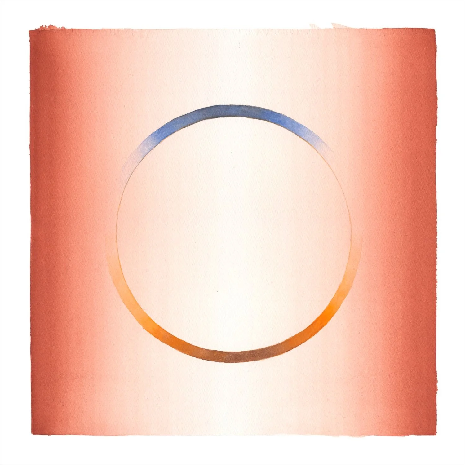 Contemplation Series (25.6) - Red Circle, 2025, watercolour on paper, 13 x 13 inches (33 x 33 cm), framed (outside measurement 26x21 inches/66x54 cm), $1275 Cdn.