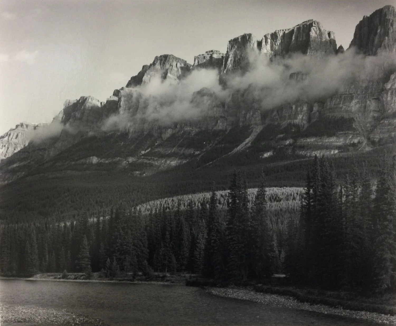 Bow River, Mount Eisenhauer (Castle Mountain) (#209), 1992, dark-room based silver emulsion black & white photograph